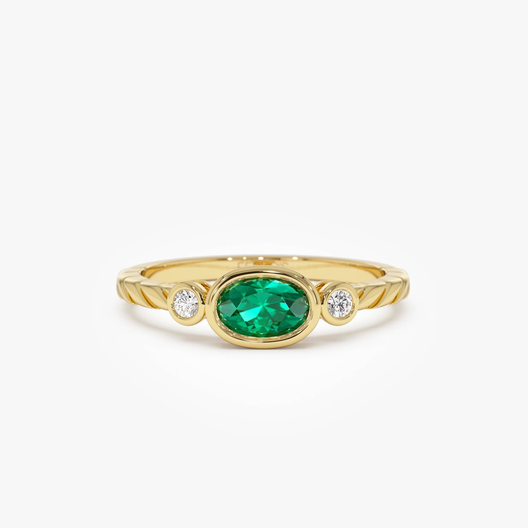 OBFJ0682 - 14k Classic Emerald and Diamond Ring 1