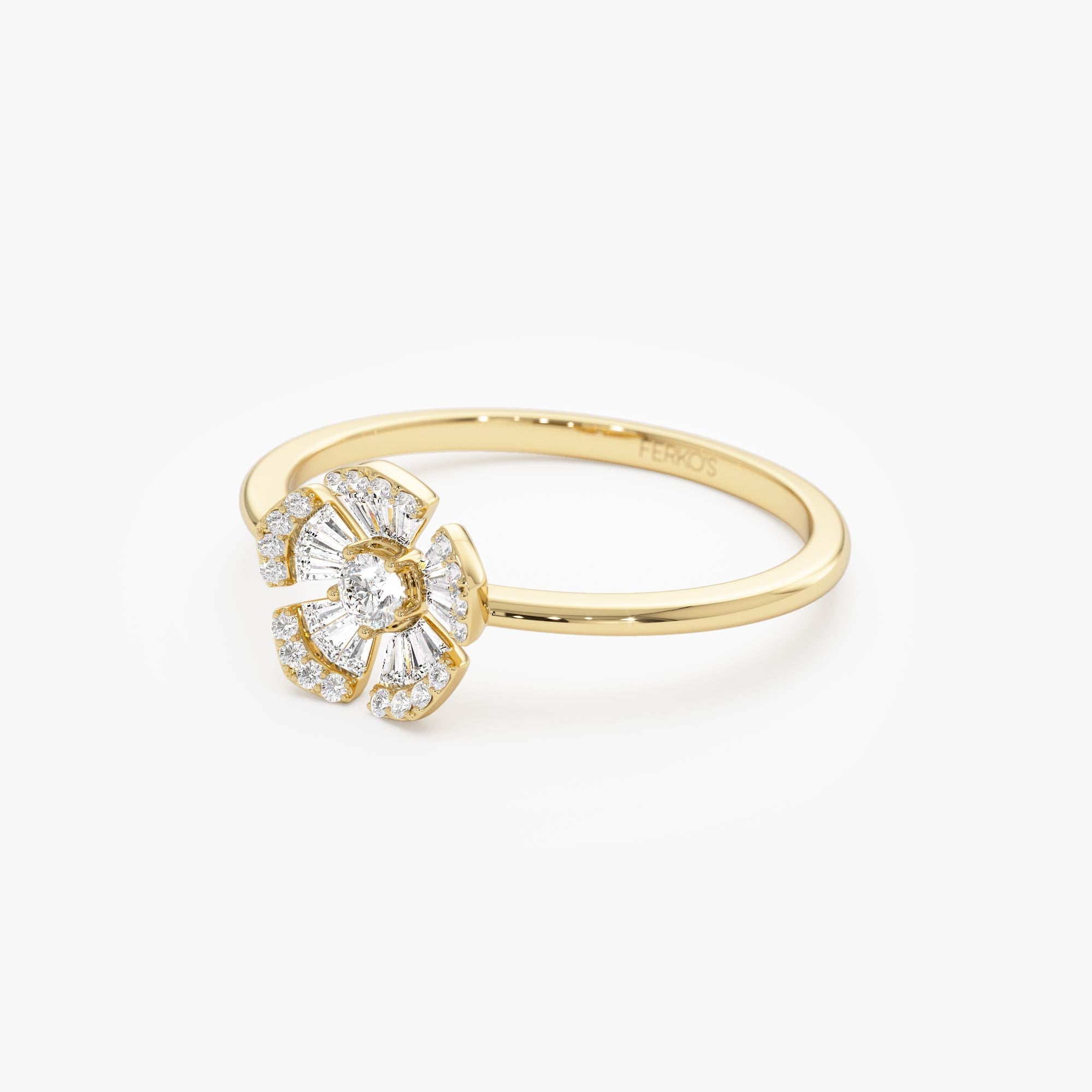 OBFJ0678 - 14k Diamond Floral Baguette Ring 7