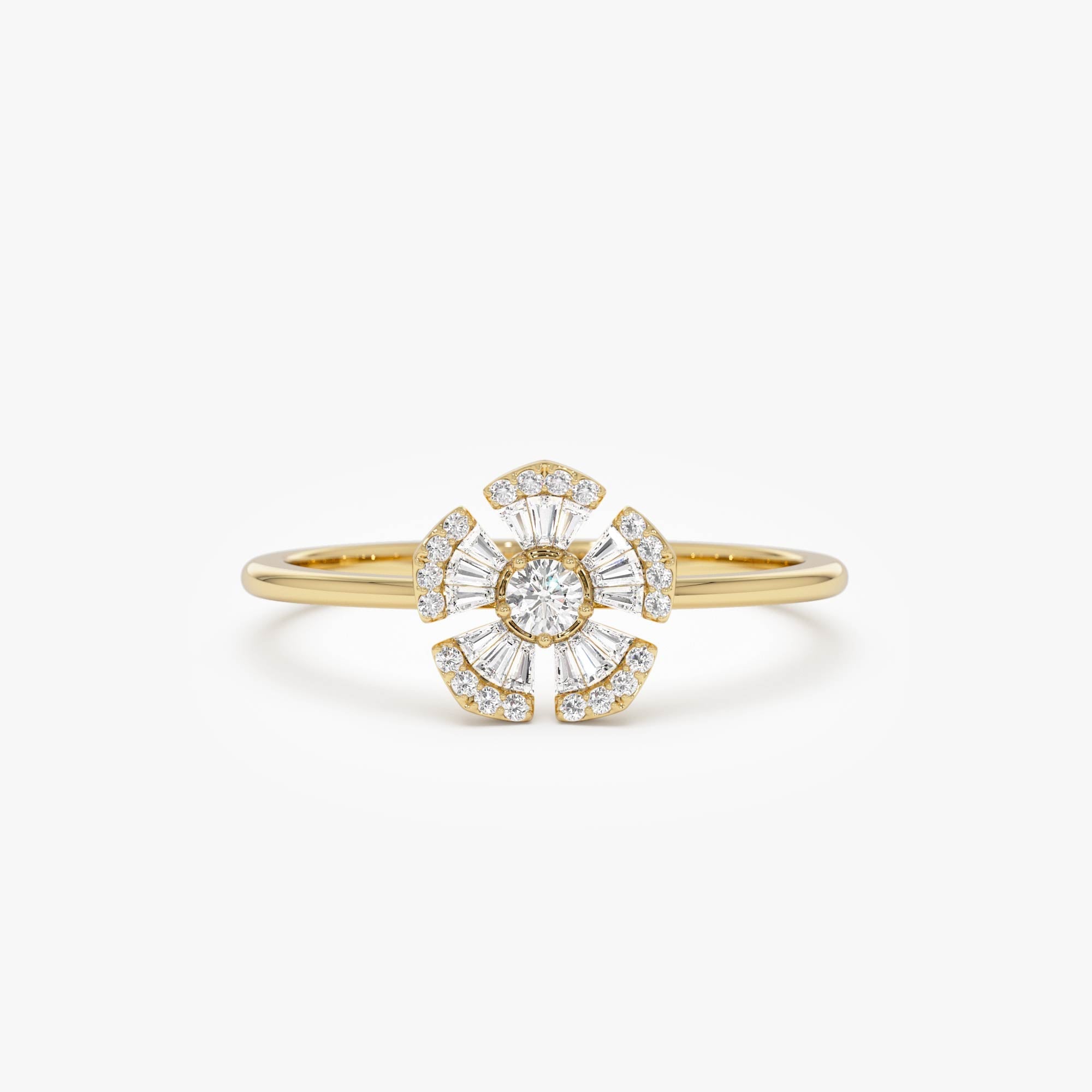 OBFJ0678 - 14k Diamond Floral Baguette Ring 1