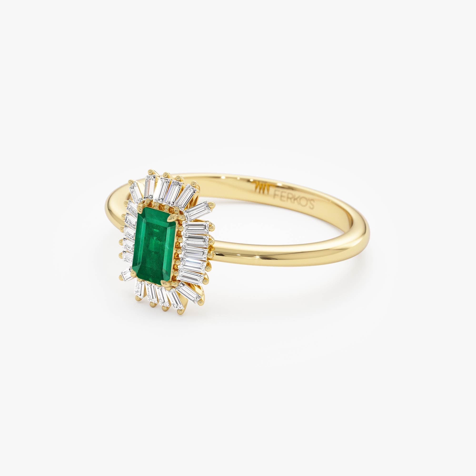 OBFJ0646 - 14k Emerald Cut Emerald Ring with Baguette Diamond Halo 9