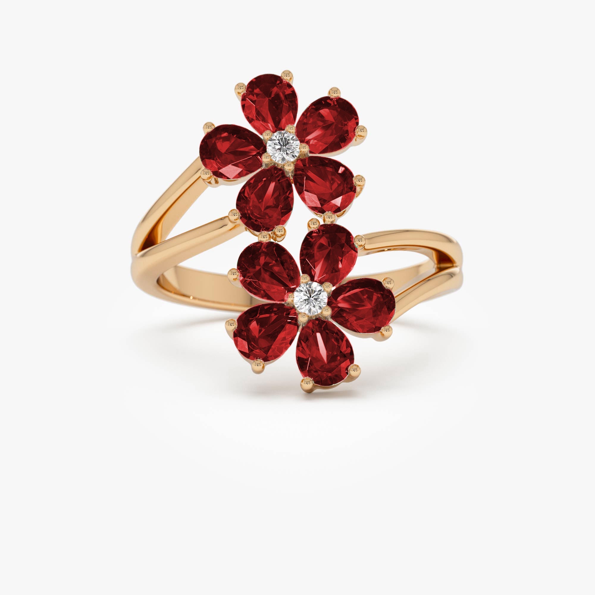 OBFJ0688 - 14k Ruby Flower Diamond Accent Ring 6
