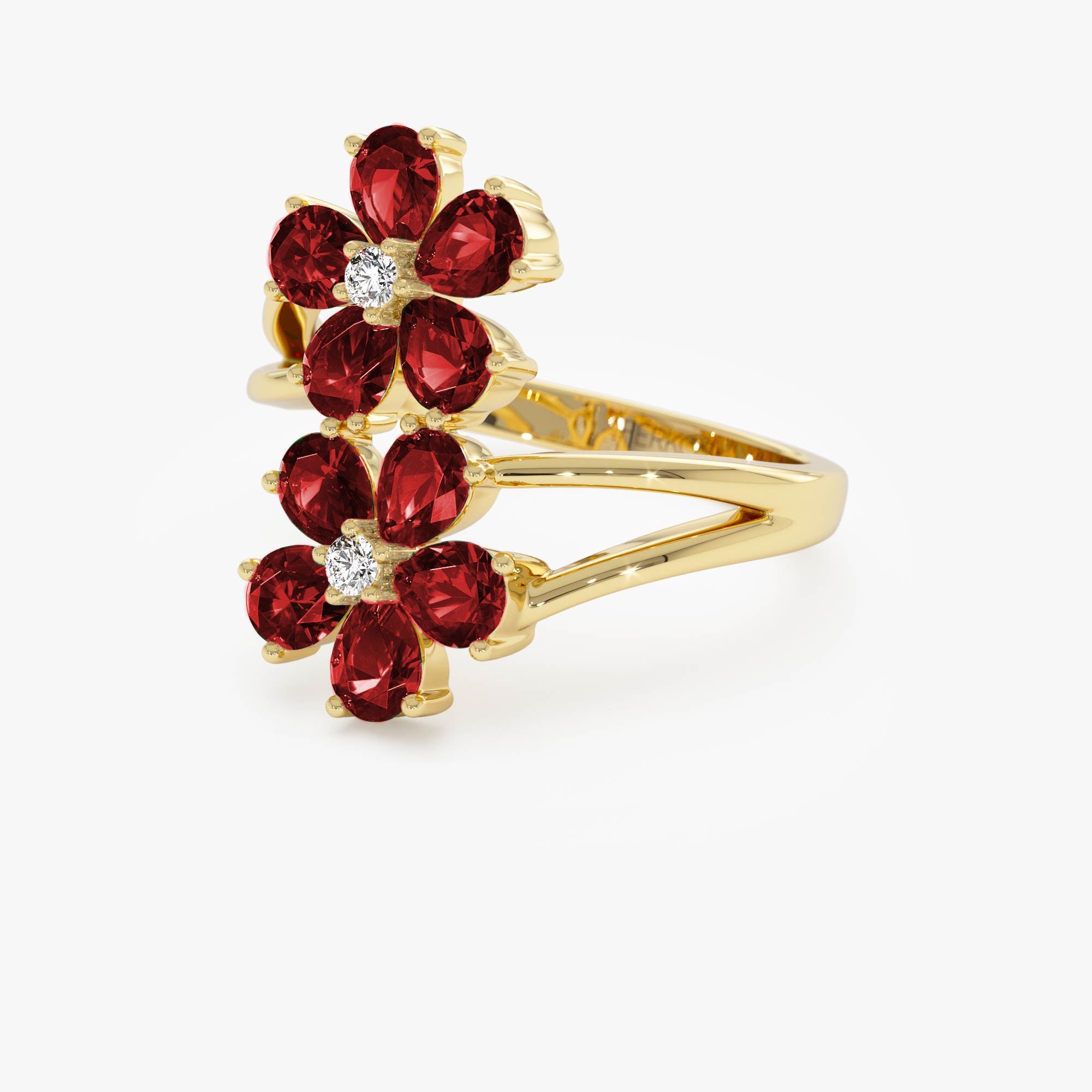 OBFJ0688 - 14k Ruby Flower Diamond Accent Ring 8