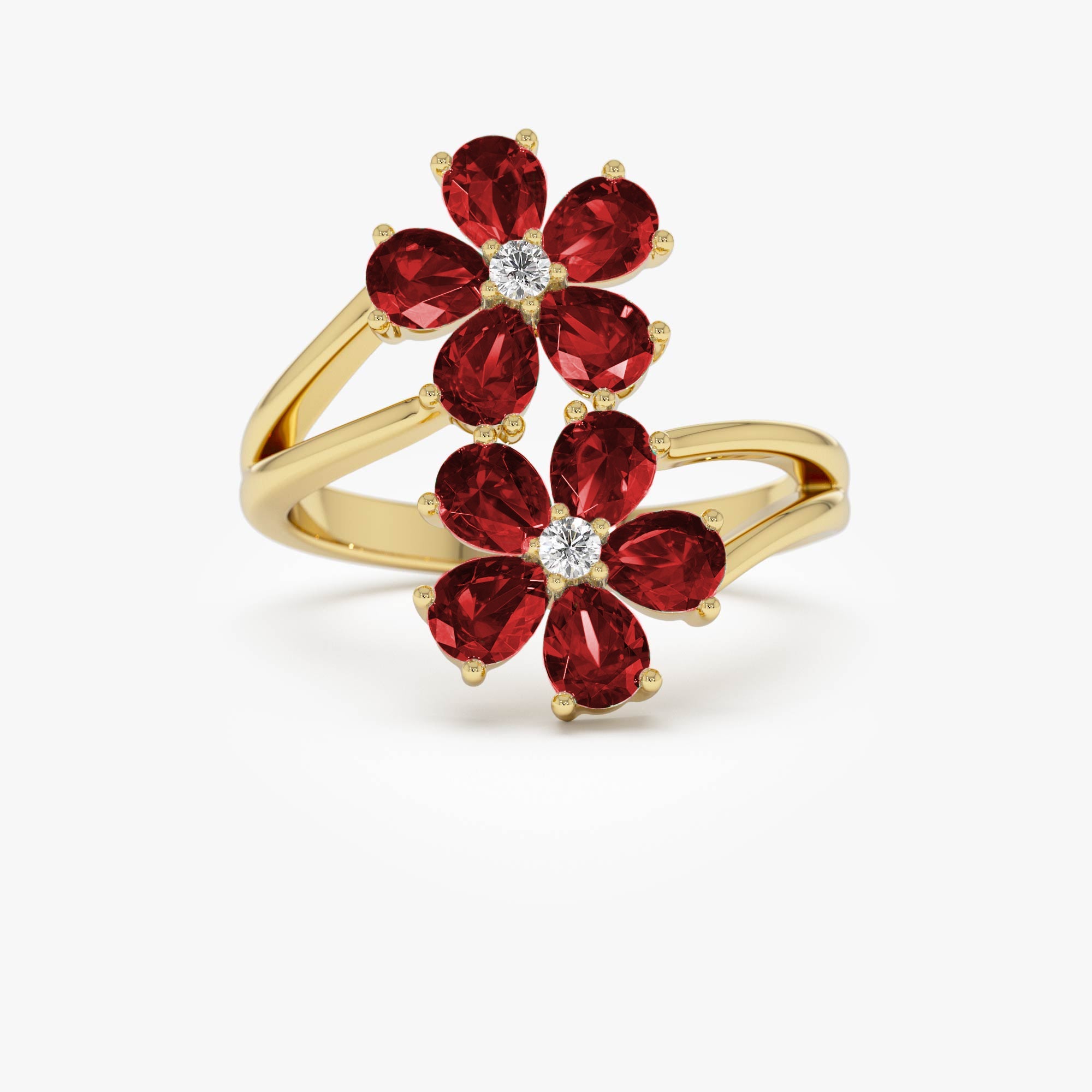 OBFJ0688 - 14k Ruby Flower Diamond Accent Ring 1