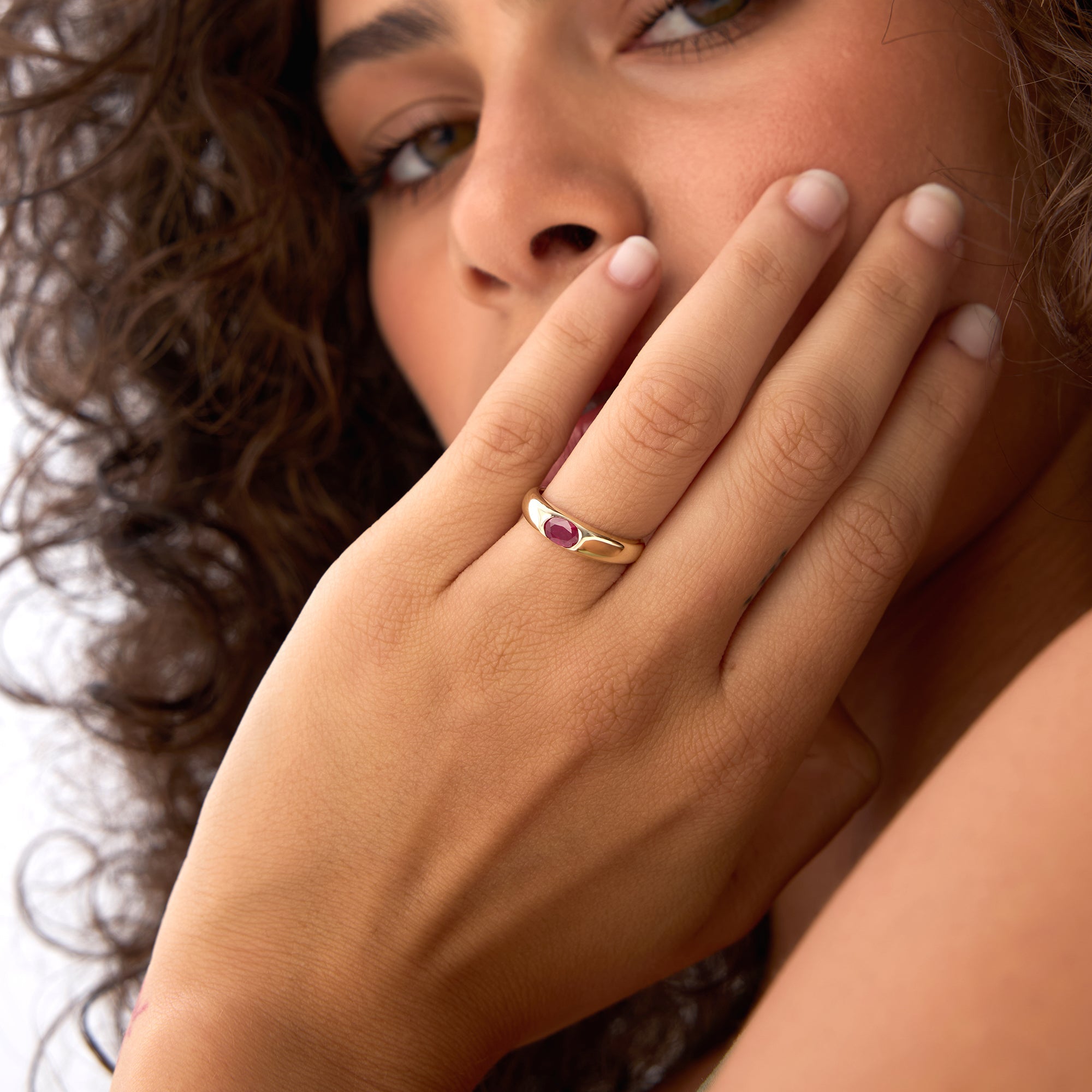 OBFJ0679 - 14k Ruby Oval Burnish Dome Ring 4