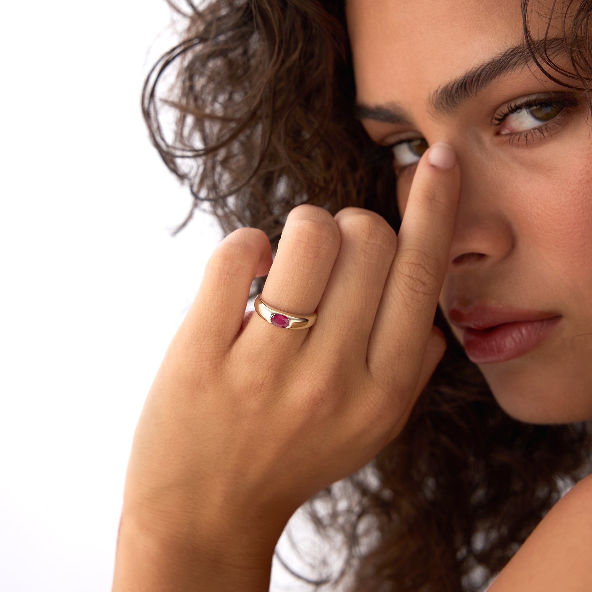 OBFJ0679 - 14k Ruby Oval Burnish Dome Ring 5