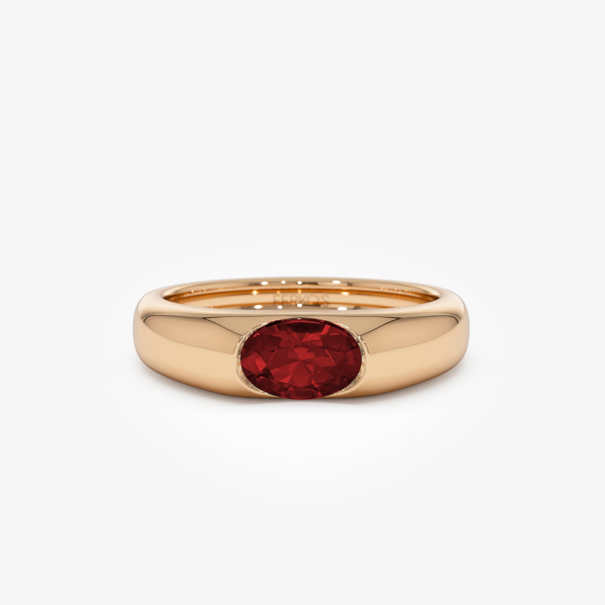 OBFJ0679 - 14k Ruby Oval Burnish Dome Ring 6