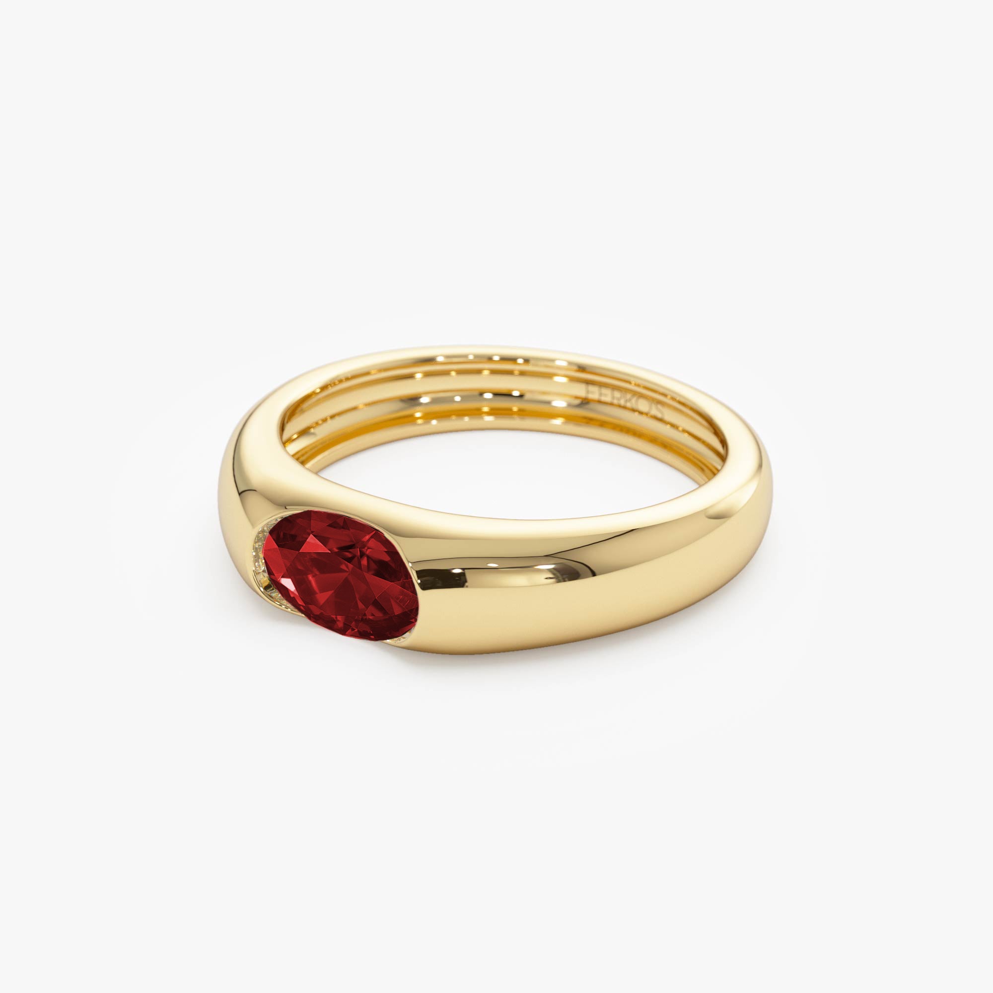 OBFJ0679 - 14k Ruby Oval Burnish Dome Ring 8