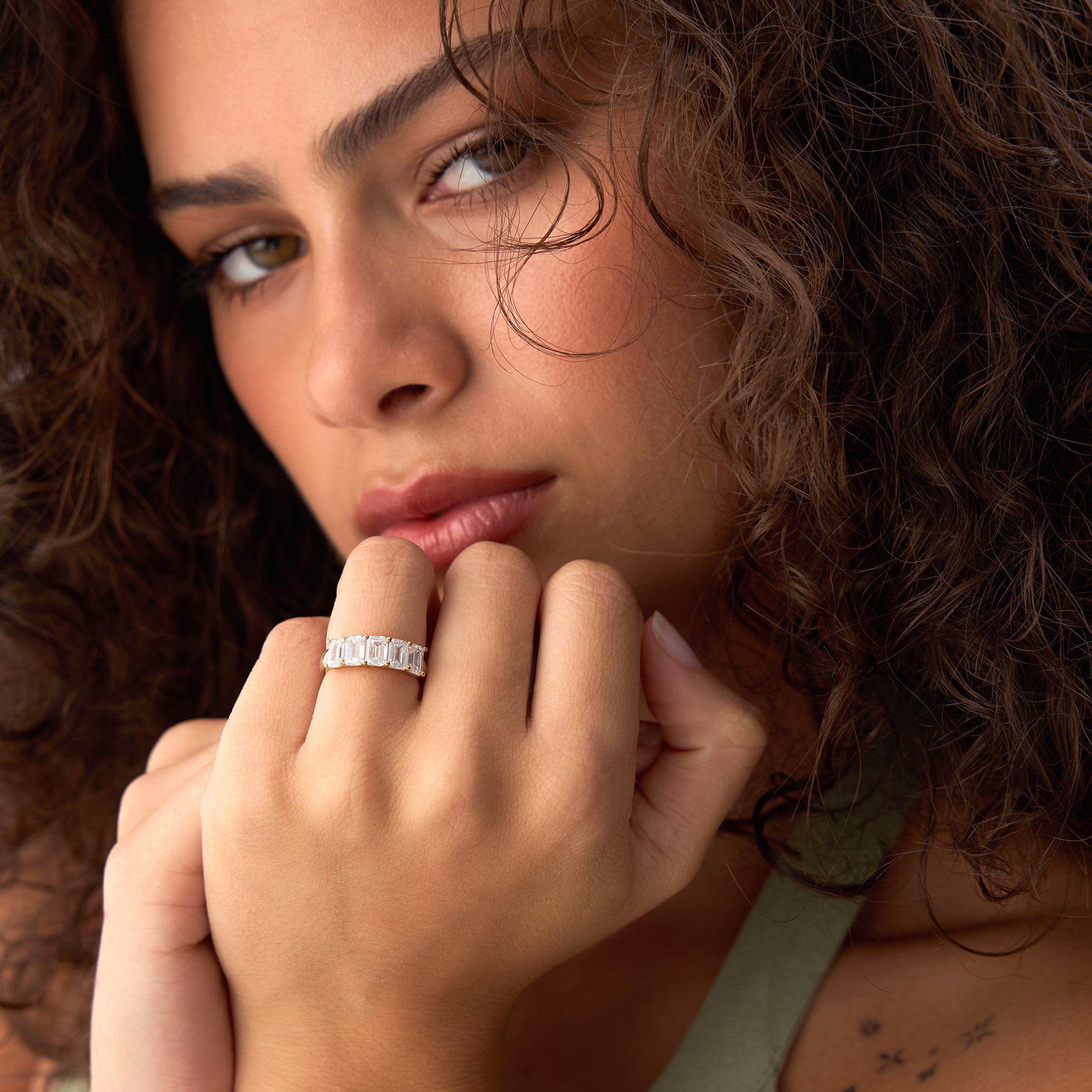 OBFJ0570 - 2.65 ctw 14k Prong Setting Five Stone Emerald Cut Lab Grown Diamond Anniversary Ring - Lucia 5