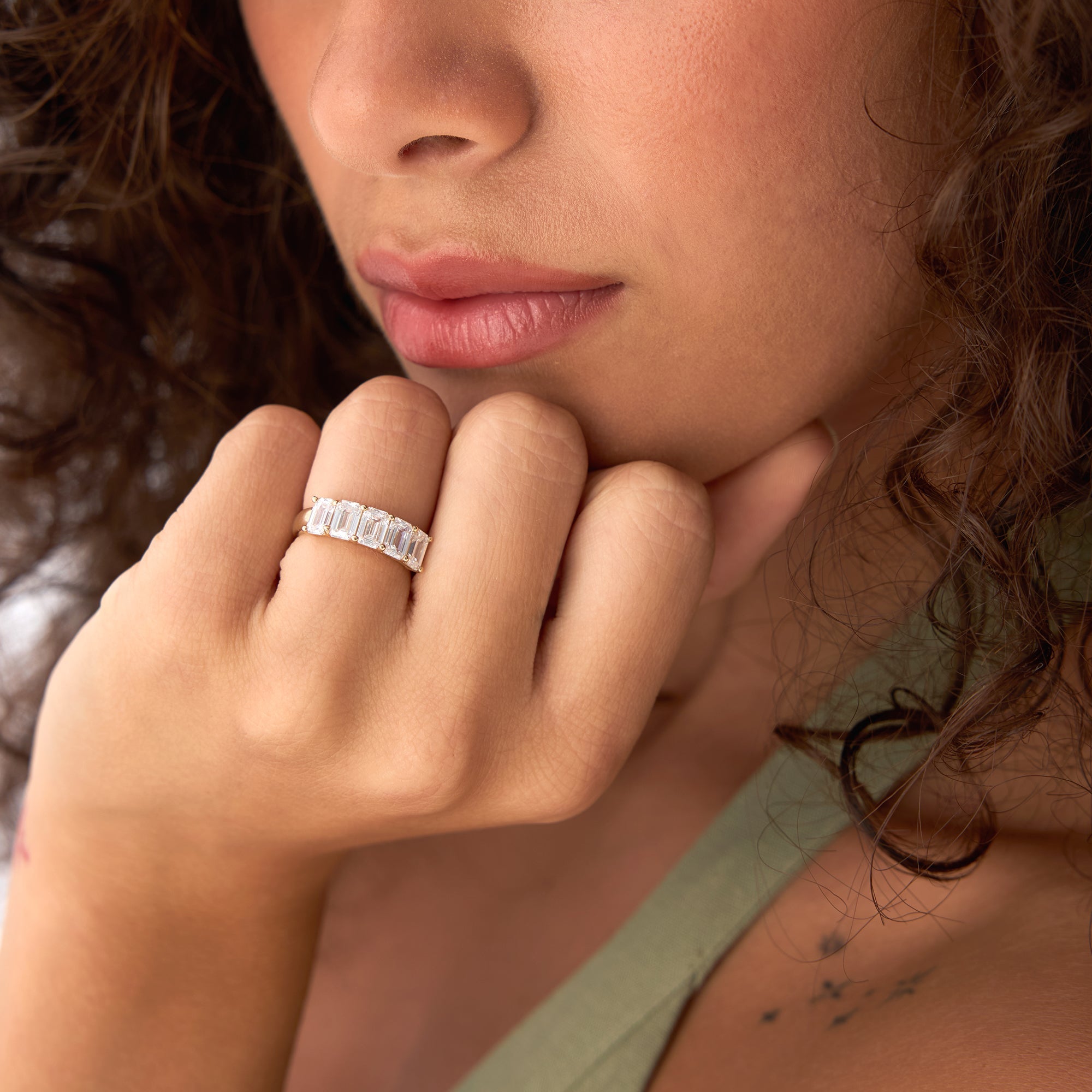 OBFJ0570 - 2.65 ctw 14k Prong Setting Five Stone Emerald Cut Lab Grown Diamond Anniversary Ring - Lucia 2