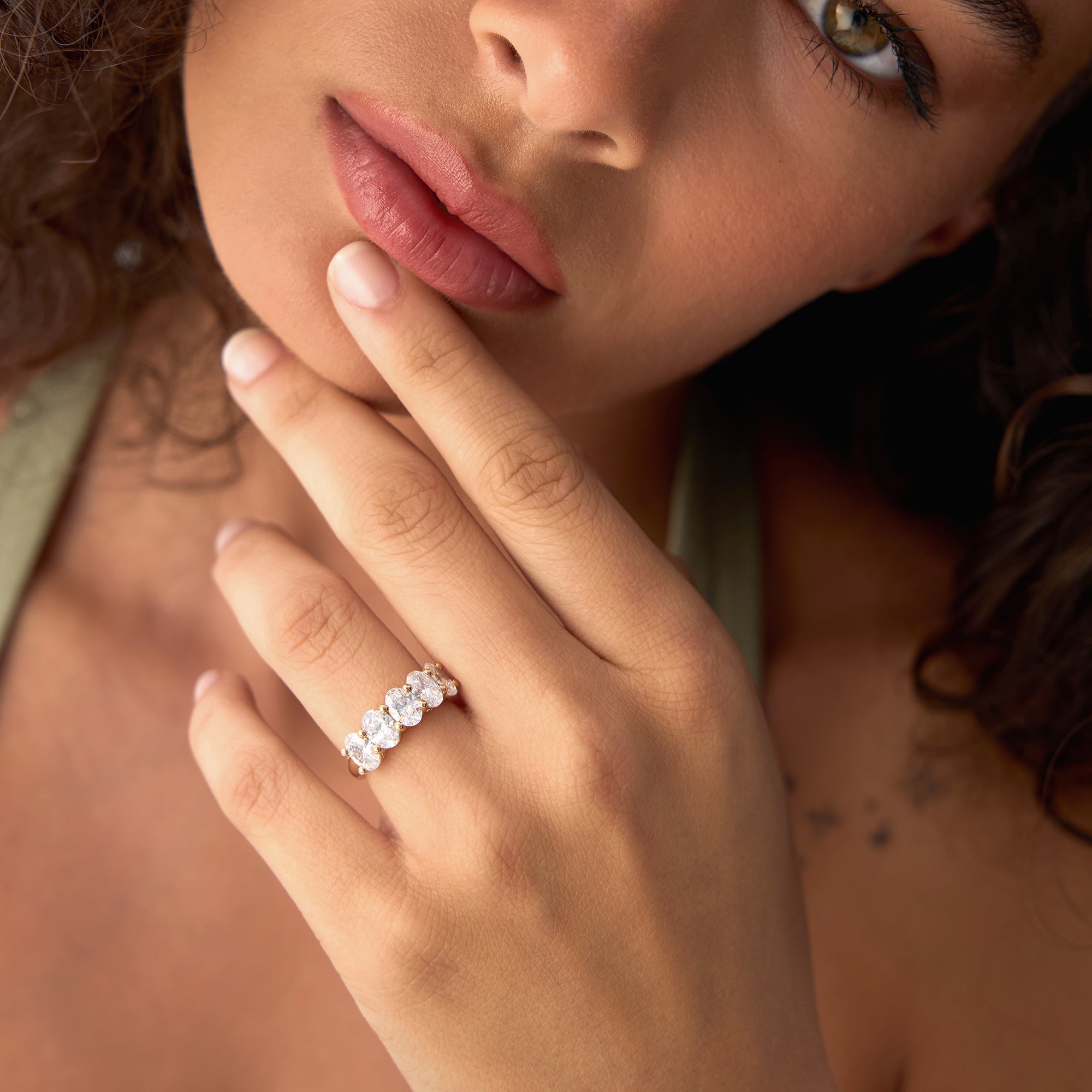 OBFJ0578 - 2.75 ctw 14k Prong Setting Five Stone Oval Shape Lab Grown Diamond Anniversary Ring - Giada 3