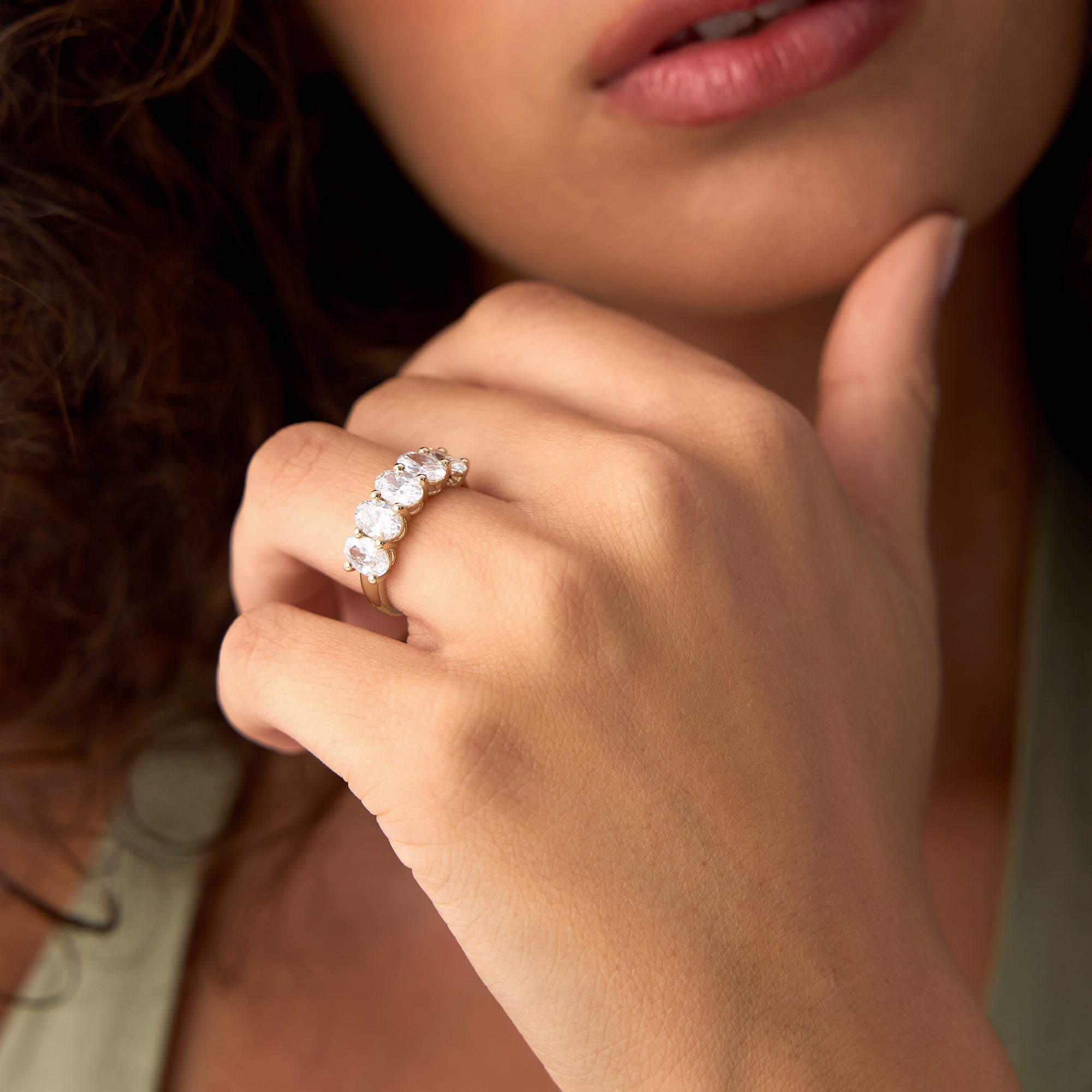 OBFJ0578 - 2.75 ctw 14k Prong Setting Five Stone Oval Shape Lab Grown Diamond Anniversary Ring - Giada 4