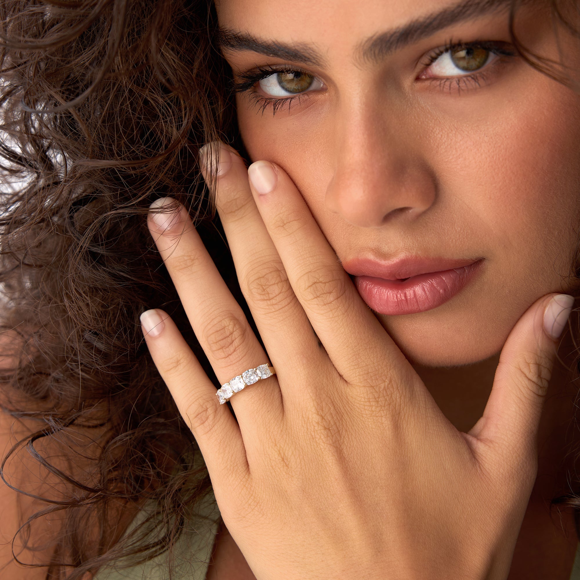 OBFJ0561 - 2.65 ctw 14k Prong Setting Five Stone Cushion Cut Lab Grown Diamond Anniversary Ring - Tonia 2