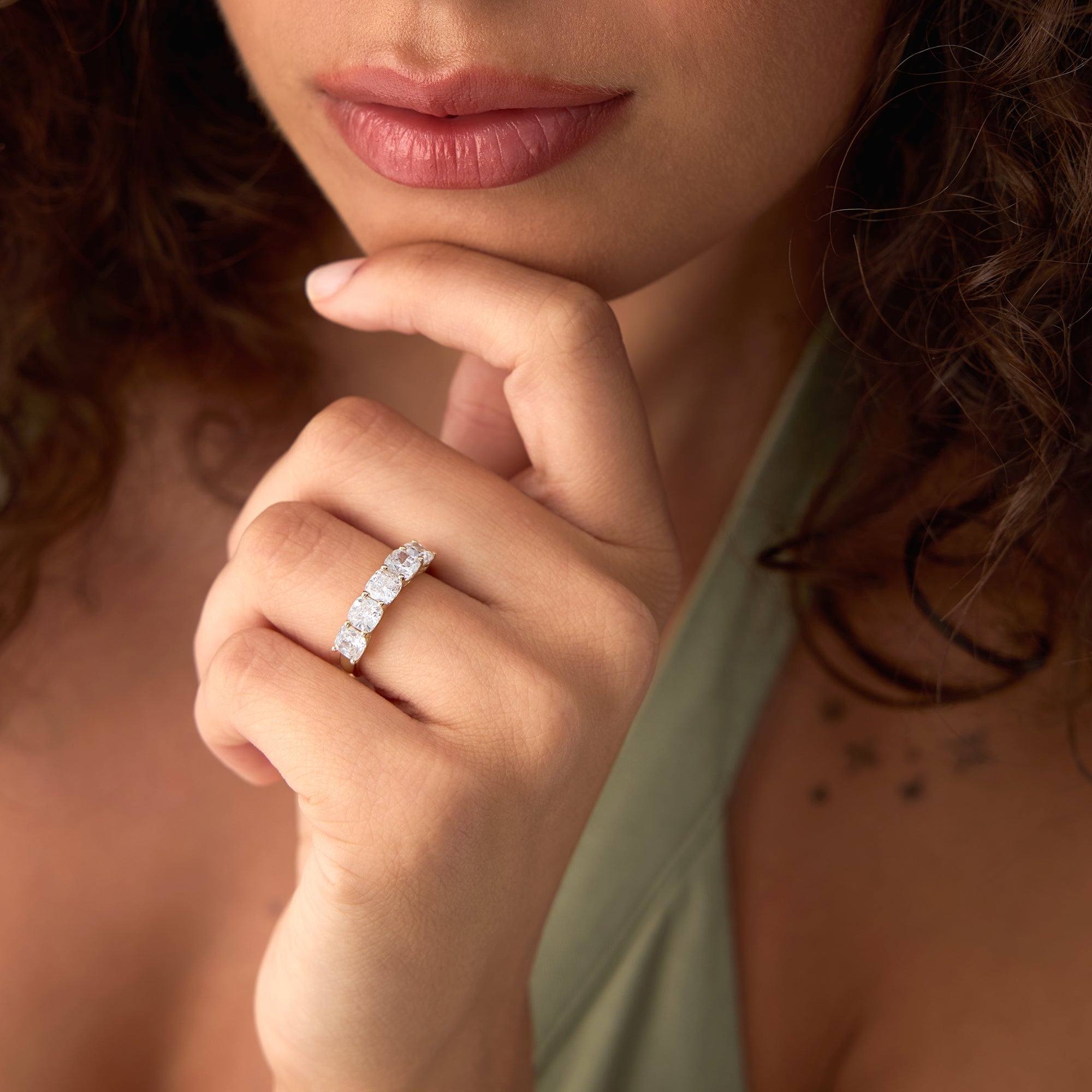 OBFJ0561 - 2.65 ctw 14k Prong Setting Five Stone Cushion Cut Lab Grown Diamond Anniversary Ring - Tonia 6