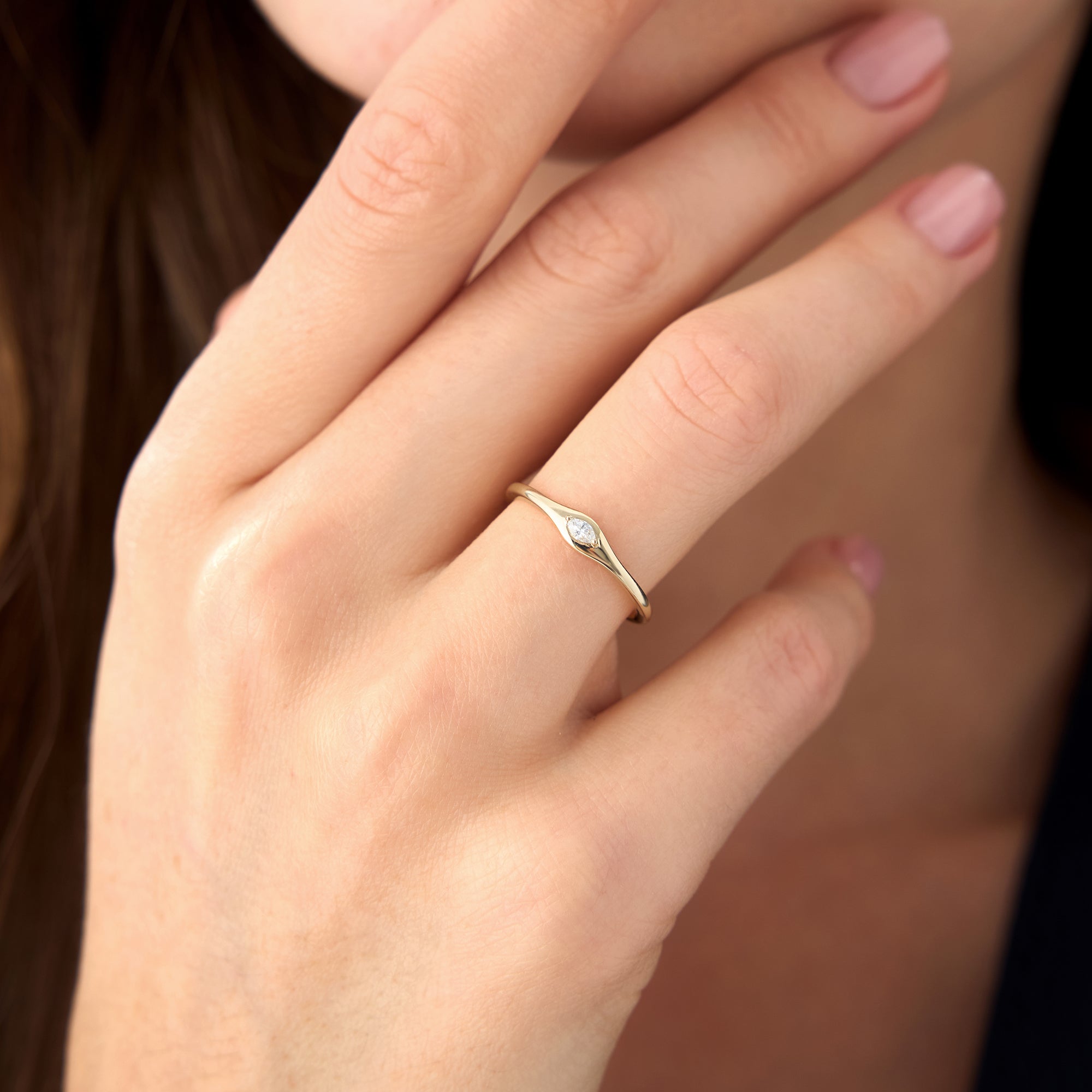 OBFJ0634 - 14k Gold Marquise Diamond Stacking Ring 4