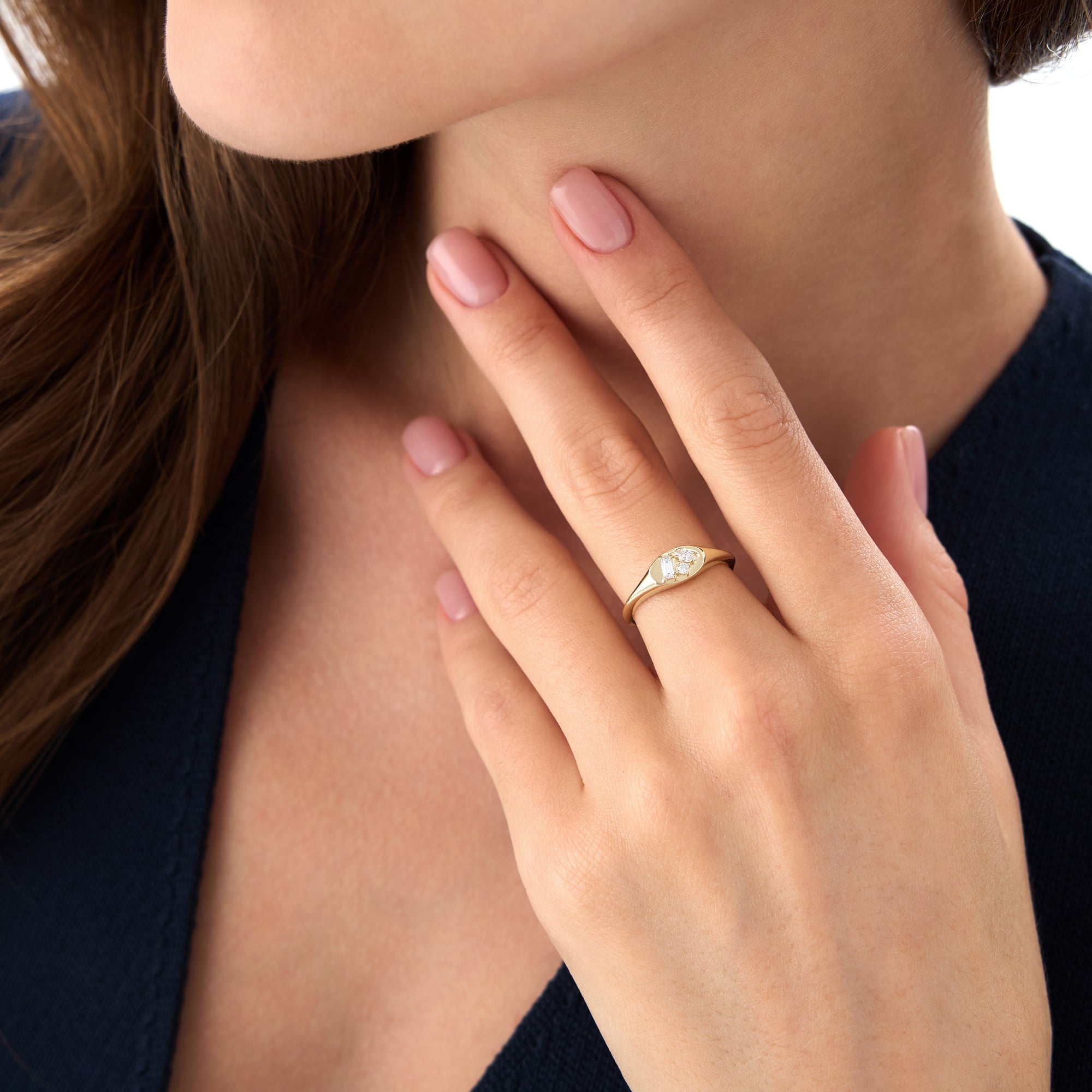 OBFJ0631 - 14k Diamond Signet Ring with Mixed Cuts 3