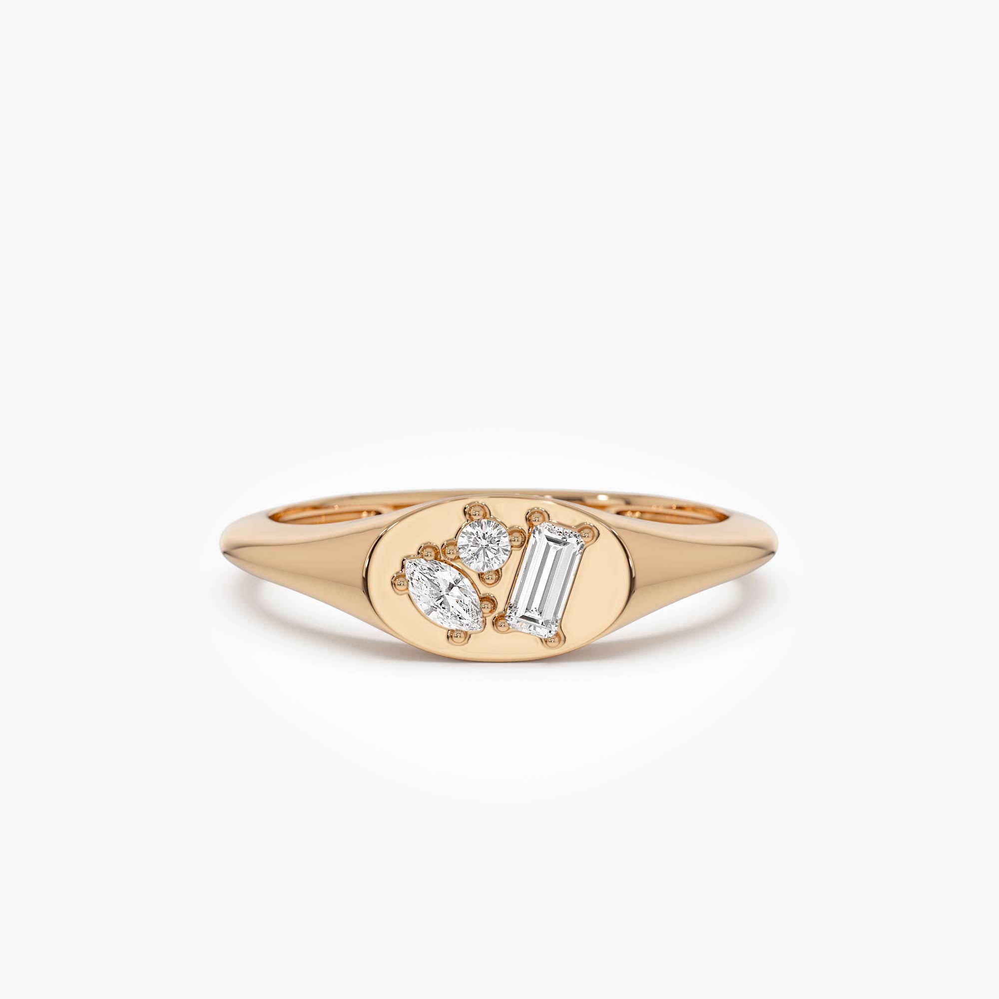 OBFJ0631 - 14k Diamond Signet Ring with Mixed Cuts 5