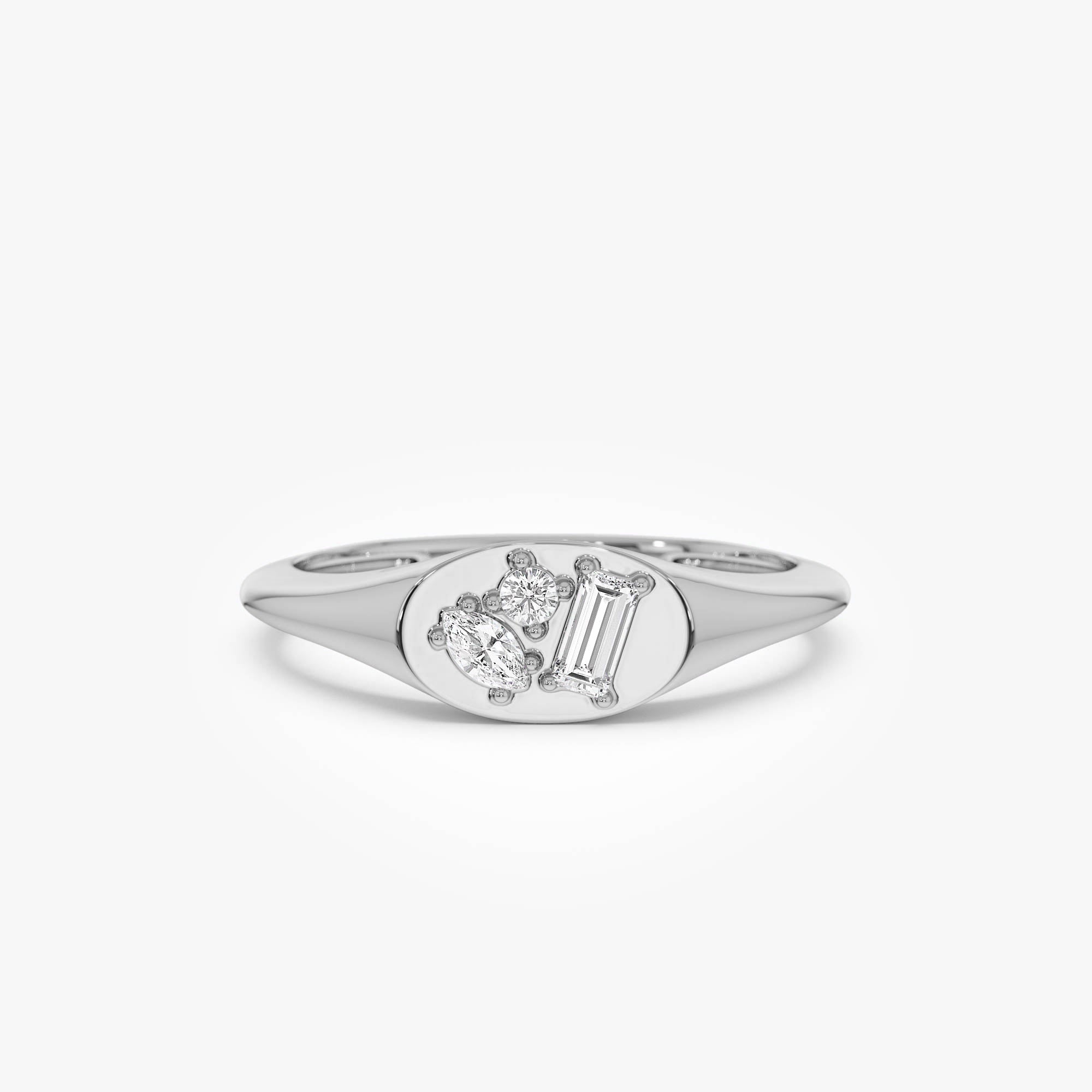 OBFJ0631 - 14k Diamond Signet Ring with Mixed Cuts 6