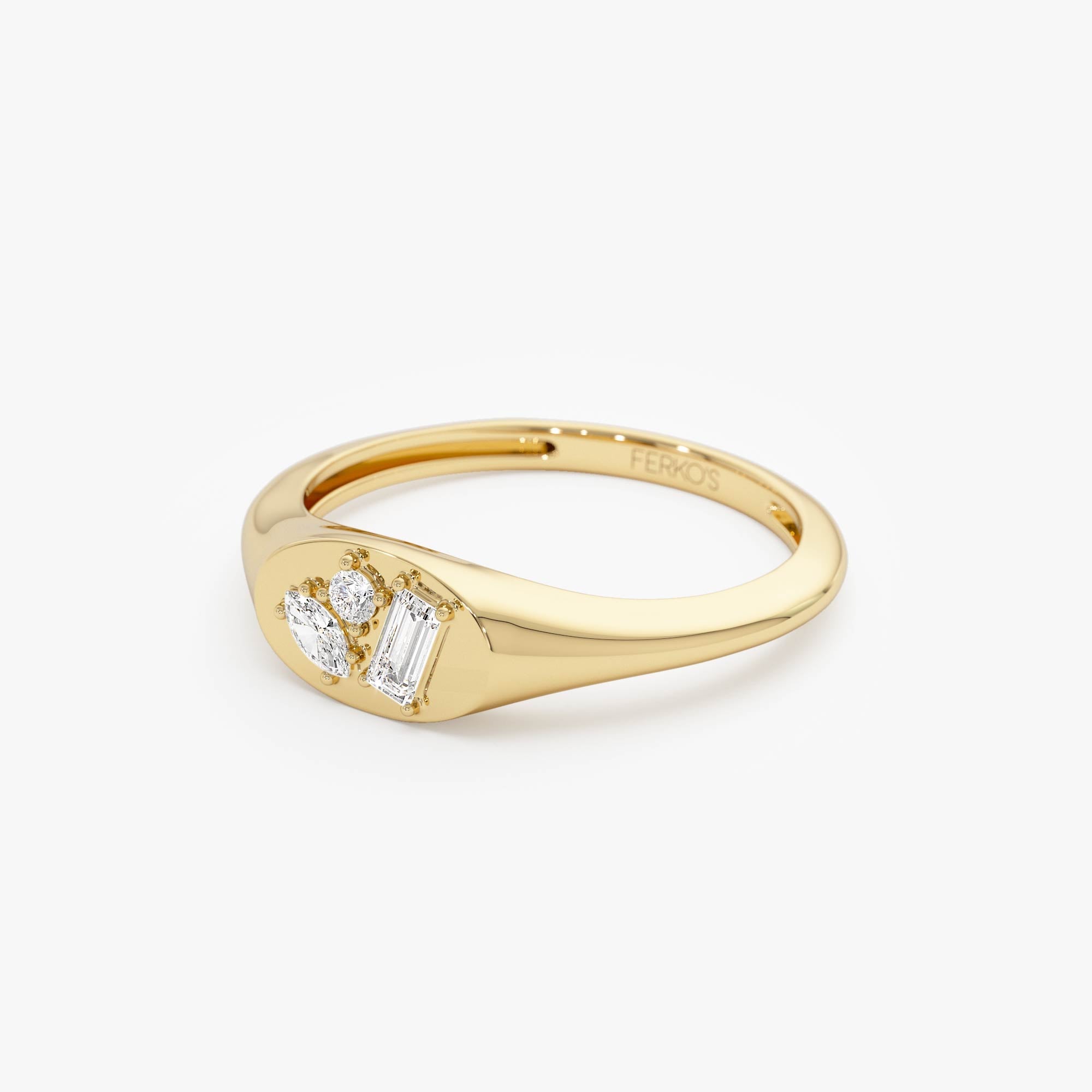 OBFJ0631 - 14k Diamond Signet Ring with Mixed Cuts 8