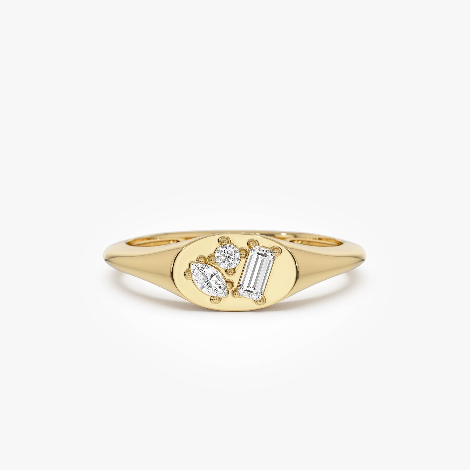 OBFJ0631 - 14k Diamond Signet Ring with Mixed Cuts 1