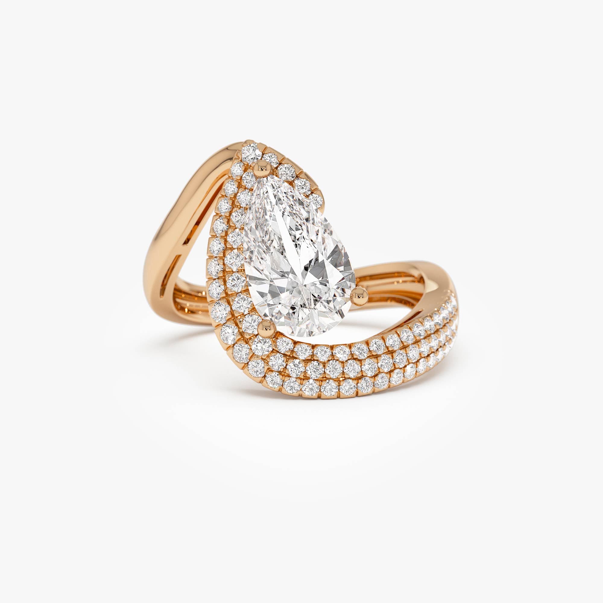 OBFJ0563 - 2.00 Ctw 14k Gold Lab Grown Pear Shaped Triple Row Pave Band Engagement Ring - Chiara 7