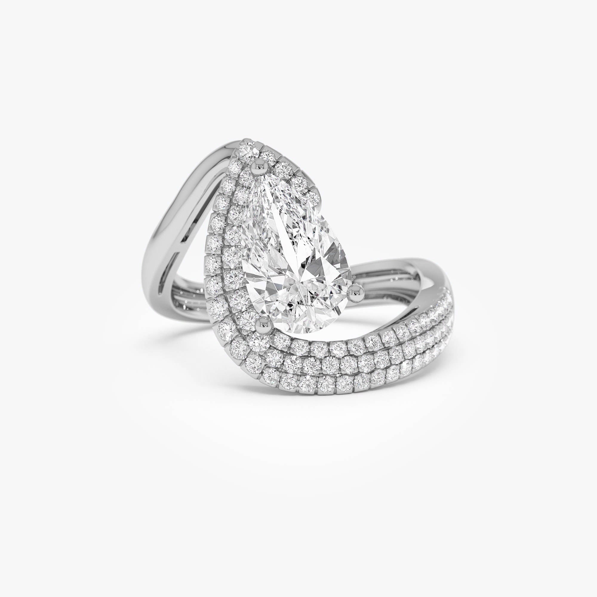 OBFJ0563 - 2.00 Ctw 14k Gold Lab Grown Pear Shaped Triple Row Pave Band Engagement Ring - Chiara 6