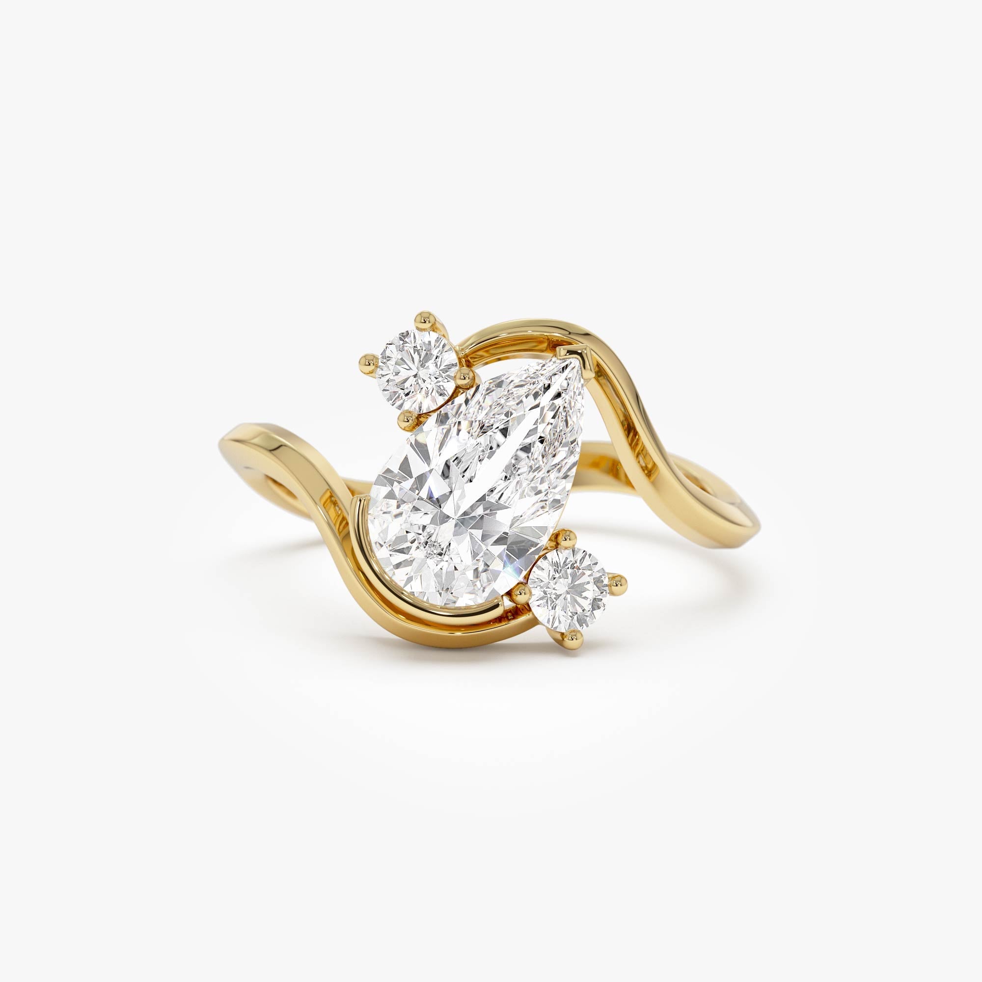 OBFJ0008 - 1.5 Ctw 14k Lab Grown Diamond Pear Shape Bypass Unique Engagement Ring - Irene - 14K Gold 1