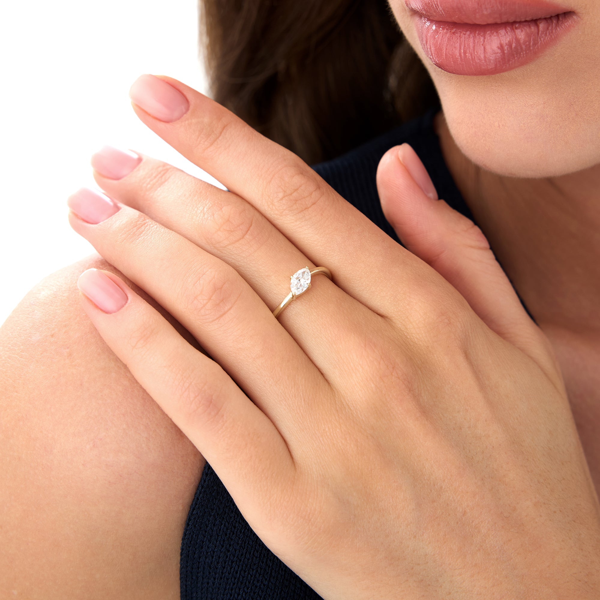 OBFJ0567 - 0.50 Ctw 14k Prong Setting Marquise Shaped Lab Grown Diamond Wavy Promise Ring - Elisa 4