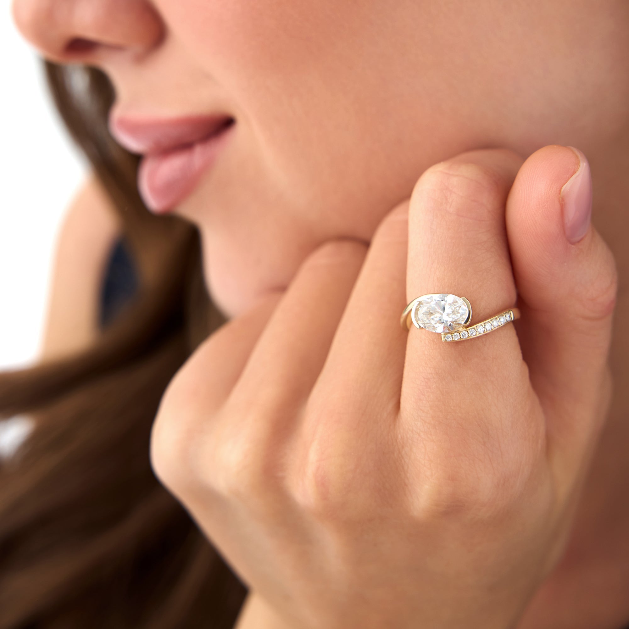 OBFJ0562 - 1.50 Ctw 14k Lab Grown Oval Shaped Curved Pavé Band Enagement Ring - Nadia 4