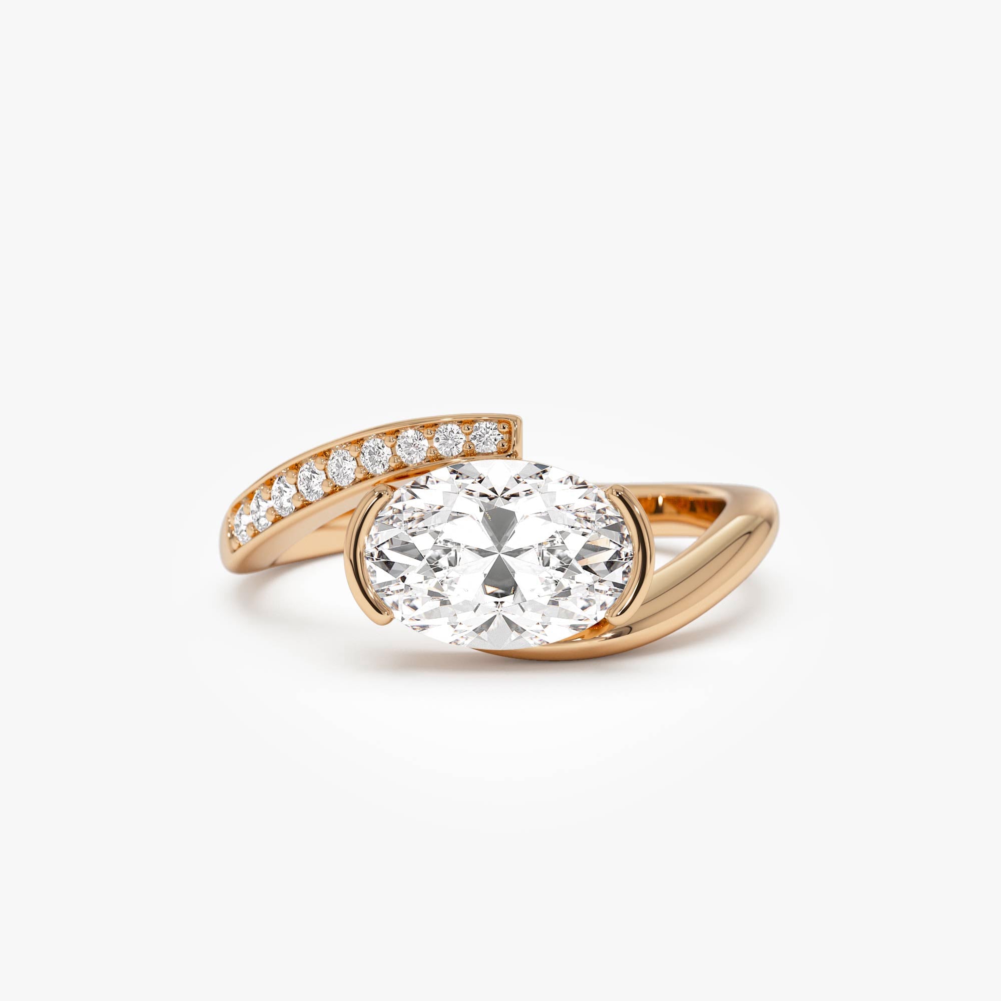 OBFJ0562 - 1.50 Ctw 14k Lab Grown Oval Shaped Curved Pavé Band Enagement Ring - Nadia 9