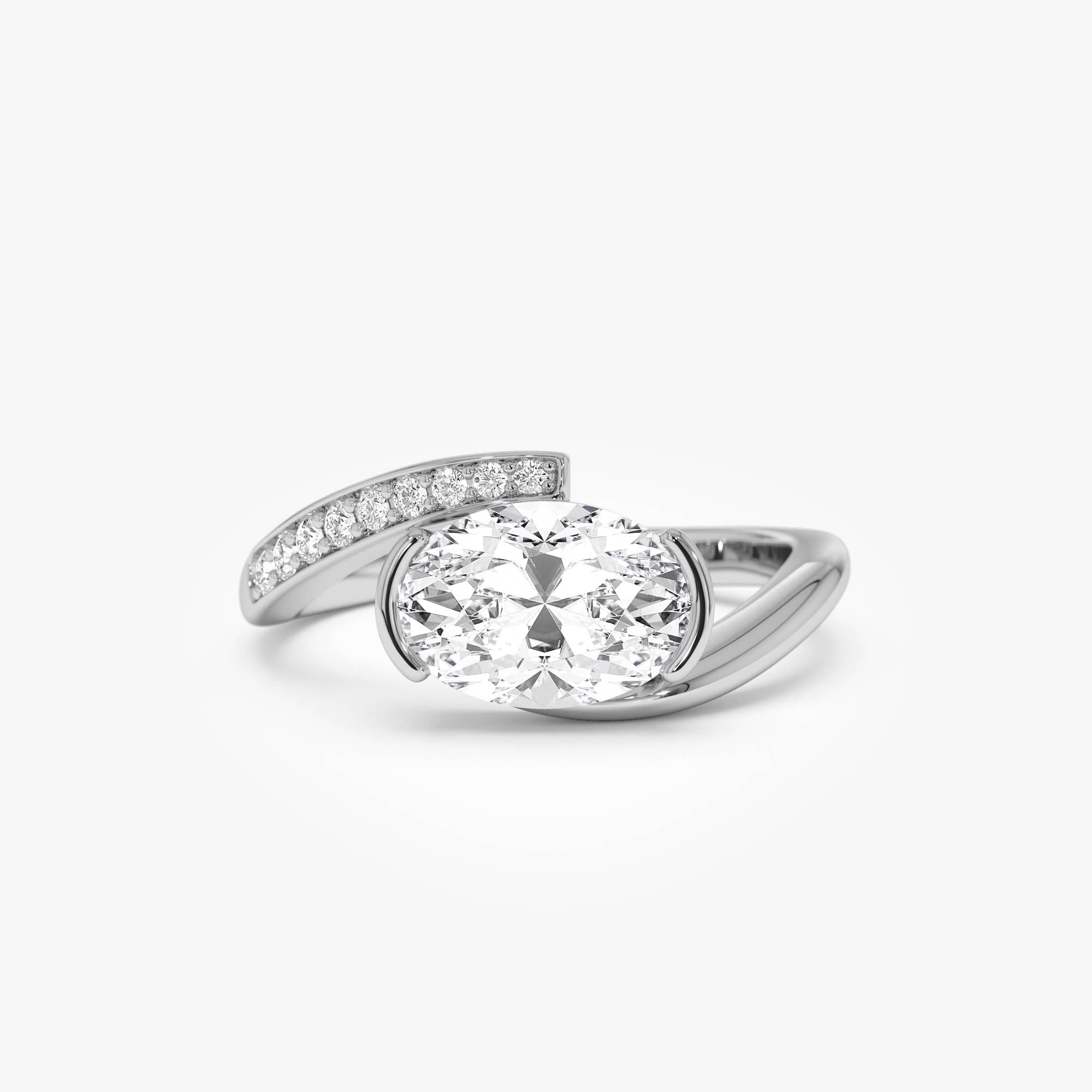 OBFJ0562 - 1.50 Ctw 14k Lab Grown Oval Shaped Curved Pavé Band Enagement Ring - Nadia 10