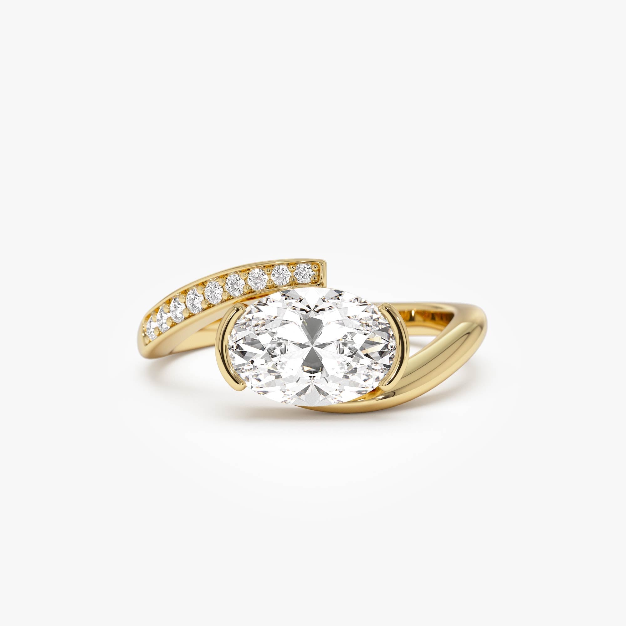 OBFJ0030 - 1.50 Ctw Lab Grown Oval Shaped Curved Pavé Band Enagement Ring - Nadia - 14k Gold 1