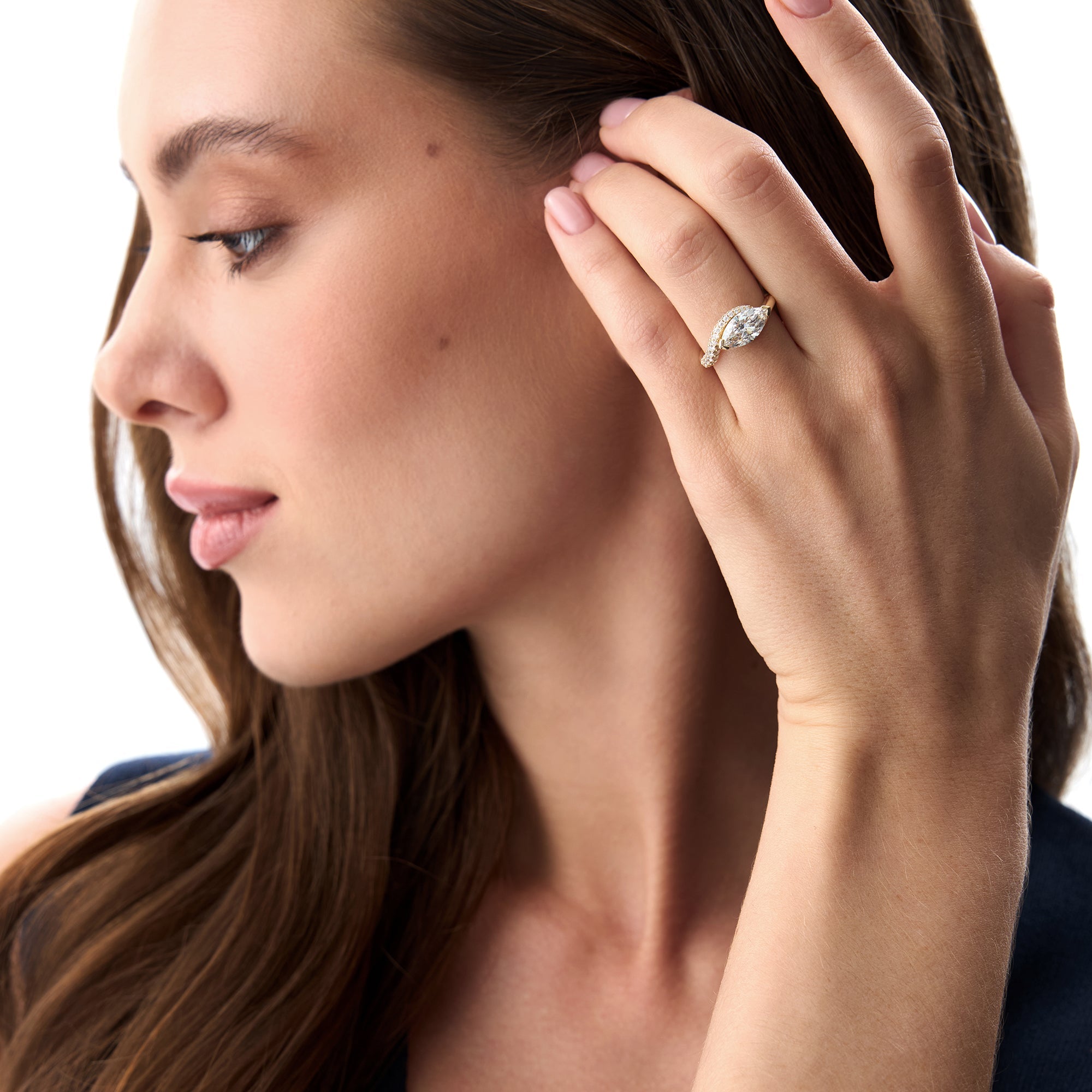 OBFJ0564 - 1.55 Ctw 14k Lab Grown Marqusie Shaped Curved Pavé Band Enagement Ring - Livia 3