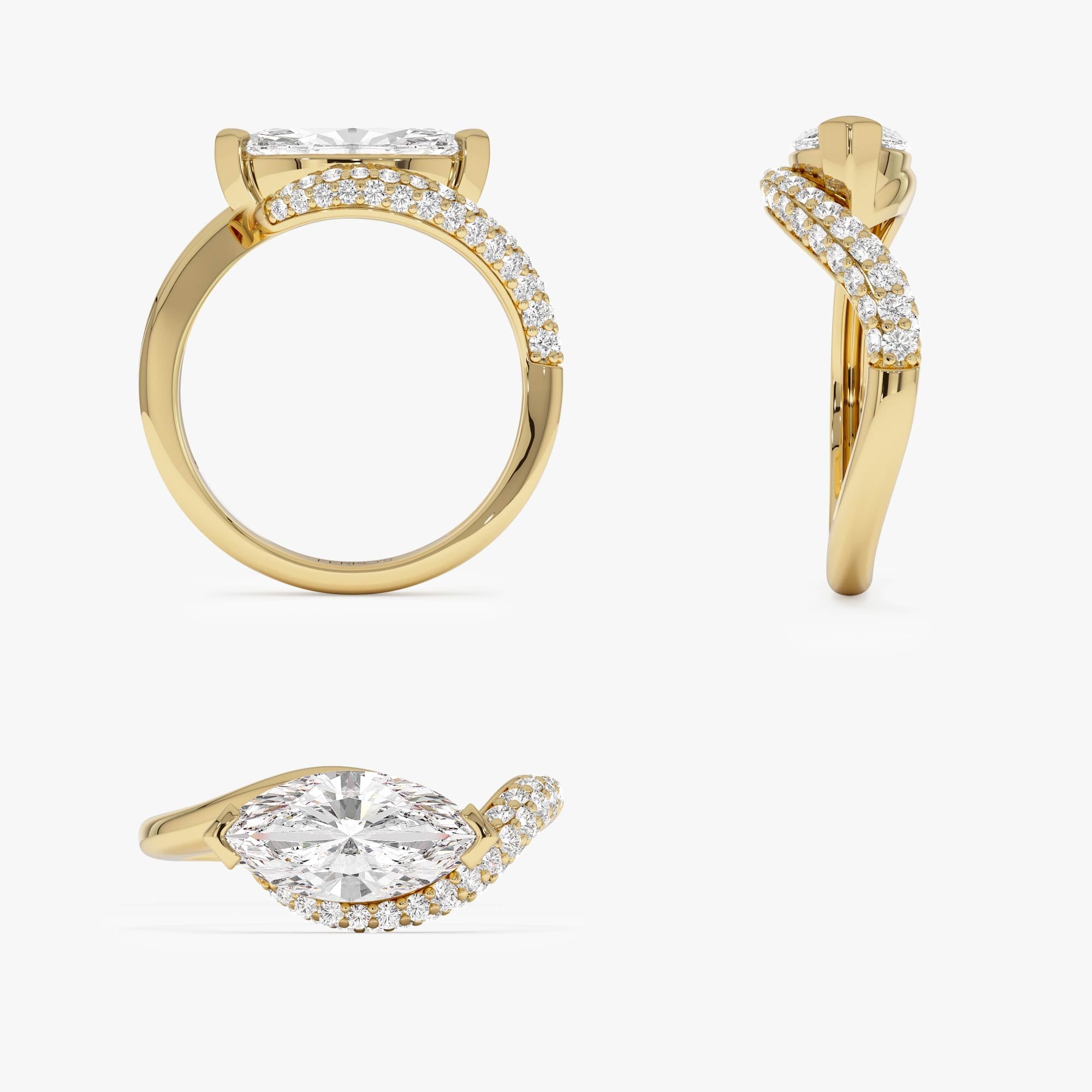 OBFJ0028 - 1.55 Ctw Lab Grown Marquise Shaped Curved Pavé Band Engagement Ring - Livia - 14k Gold 9