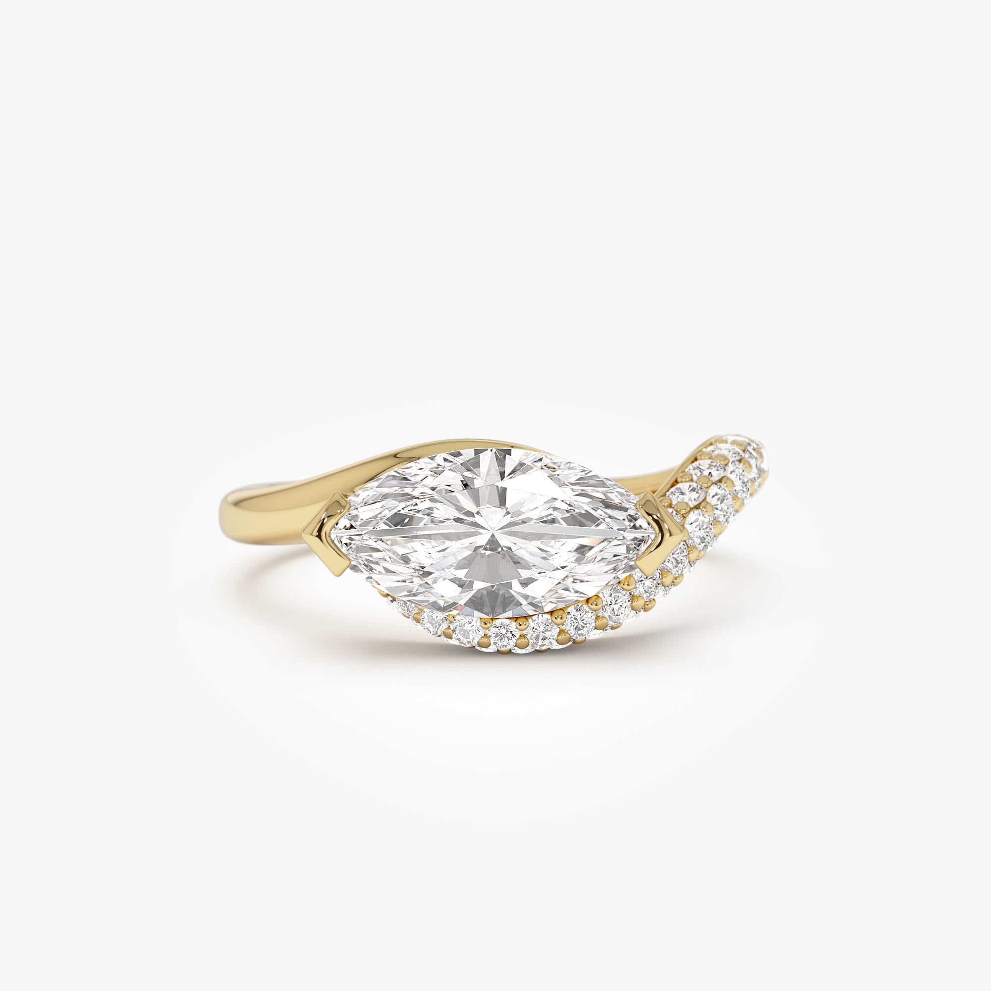 OBFJ0564 - 1.55 Ctw 14k Lab Grown Marqusie Shaped Curved Pavé Band Enagement Ring - Livia 1