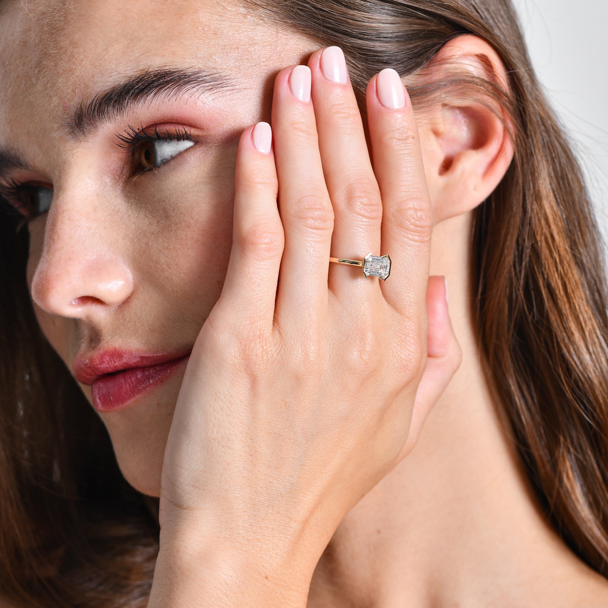 OBFJ0704 - 2.00 ctw 14K Half Bezel East-West Emerald Cut Lab Grown Engagement Ring - Amelia 4