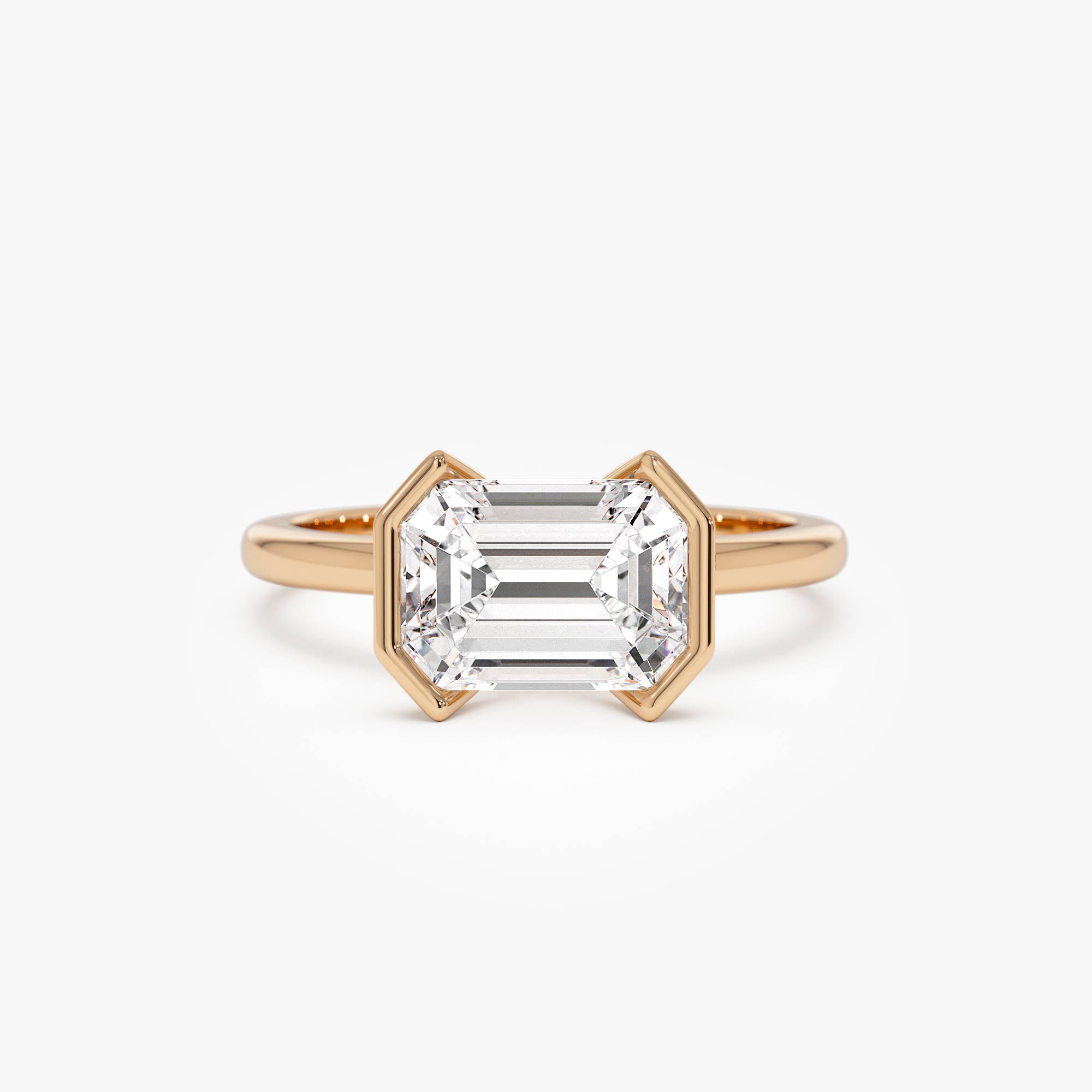 OBFJ0704 - 2.00 ctw 14K Half Bezel East-West Emerald Cut Lab Grown Engagement Ring - Amelia 5