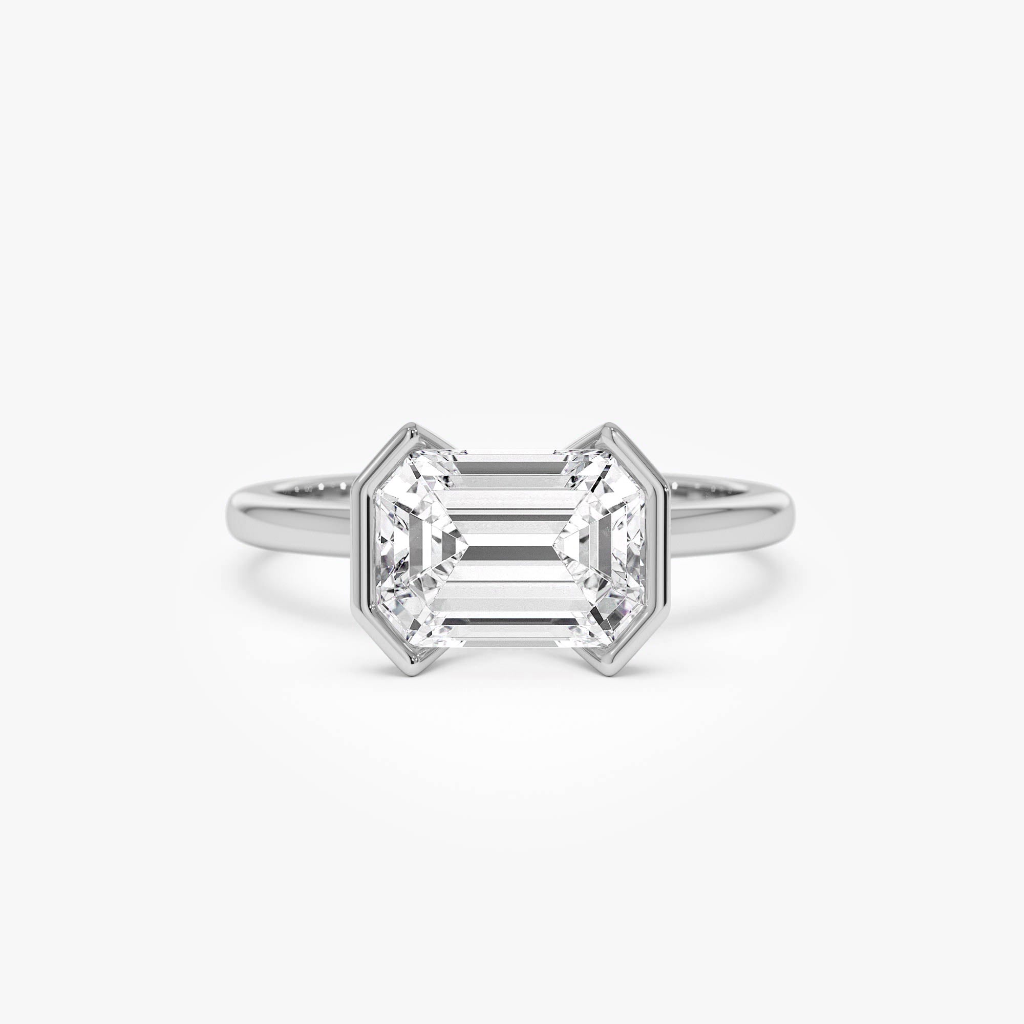 OBFJ0704 - 2.00 ctw 14K Half Bezel East-West Emerald Cut Lab Grown Engagement Ring - Amelia 6