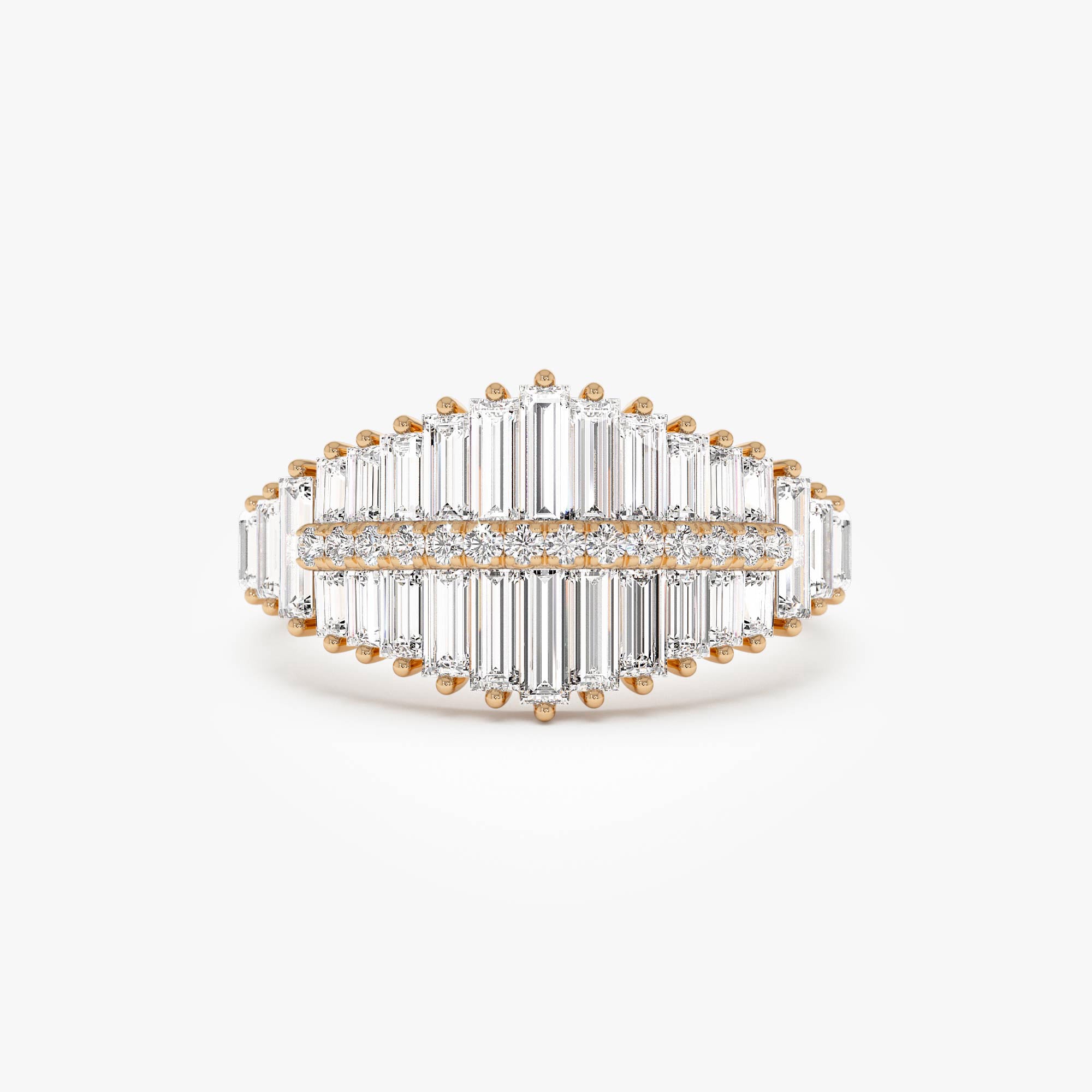 OBFJ0625 - 14k Tiered Baguette Diamond Statement Cocktail Ring 5