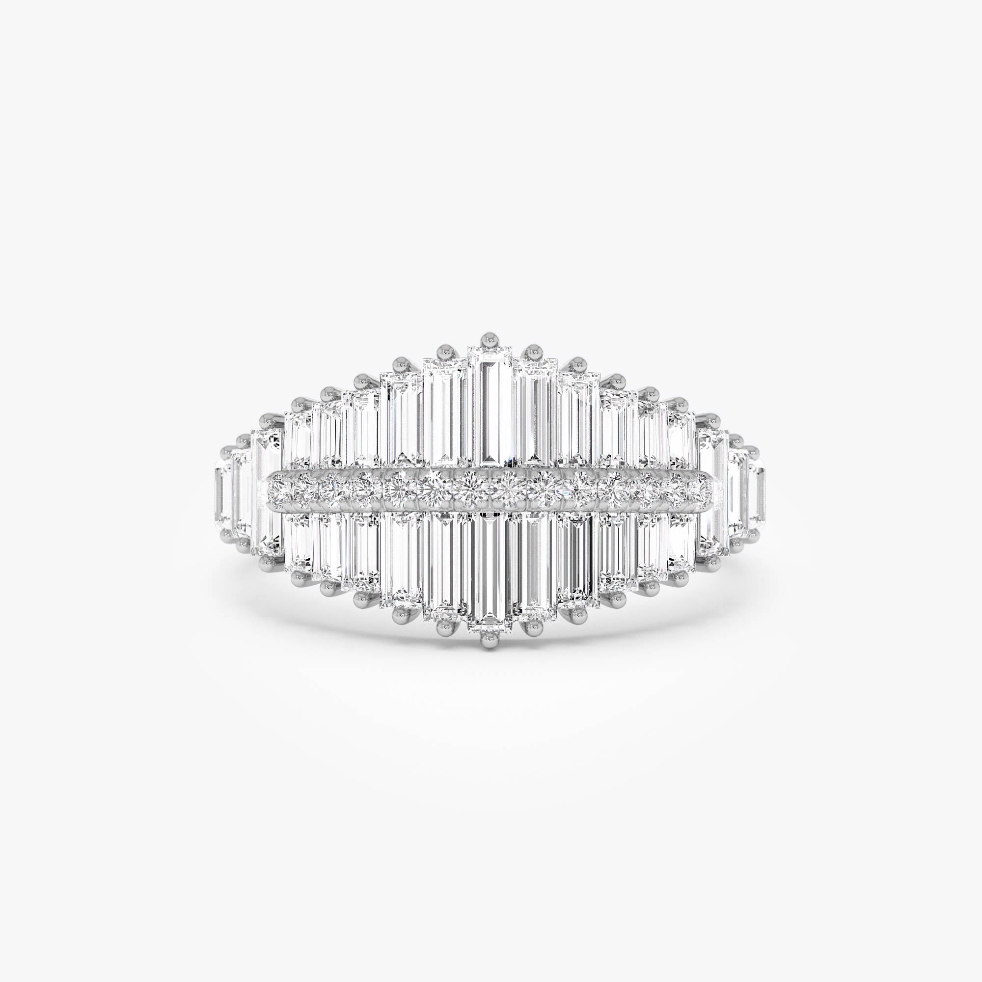 OBFJ0625 - 14k Tiered Baguette Diamond Statement Cocktail Ring 6