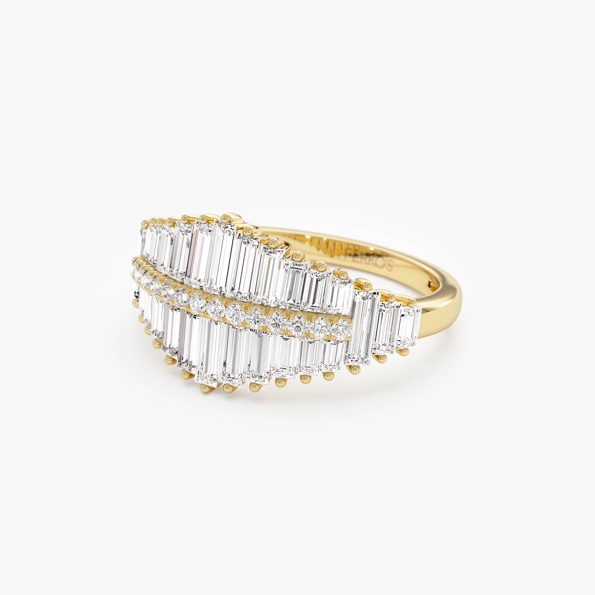 OBFJ0017 - Tiered Baguette Diamond Statement Cocktail Ring - 14k Gold 5