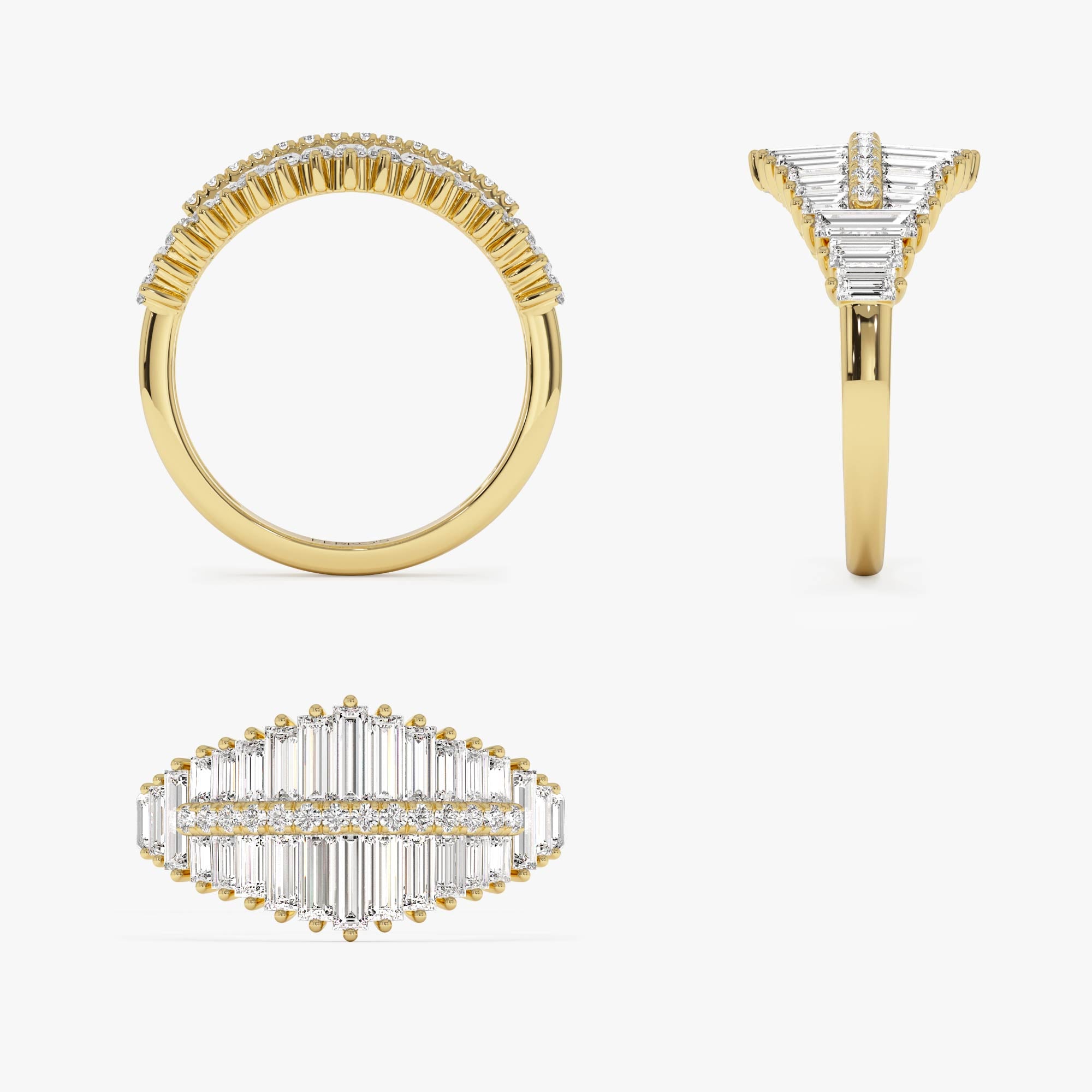 OBFJ0625 - 14k Tiered Baguette Diamond Statement Cocktail Ring 8