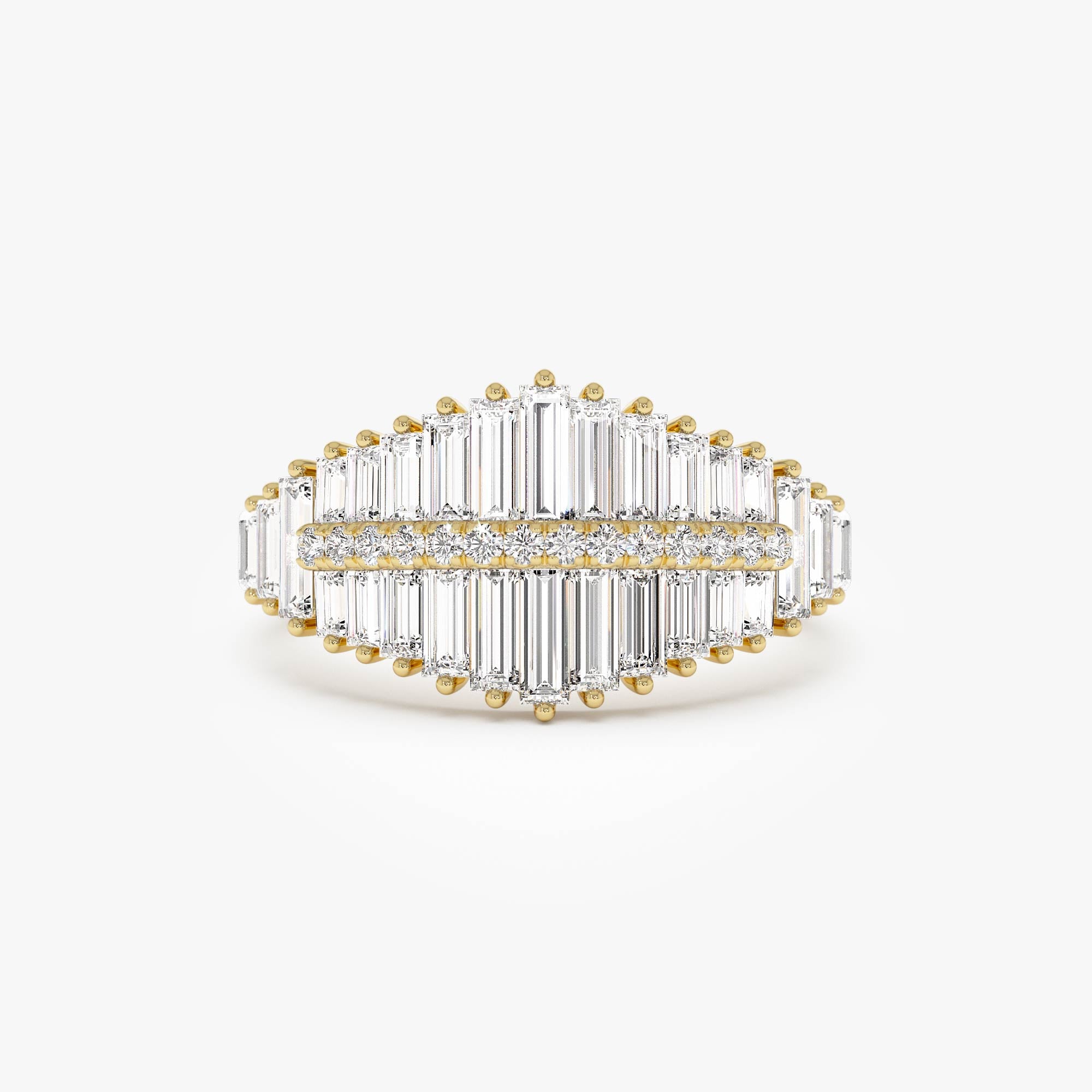 OBFJ0017 - Tiered Baguette Diamond Statement Cocktail Ring - 14k Gold 1