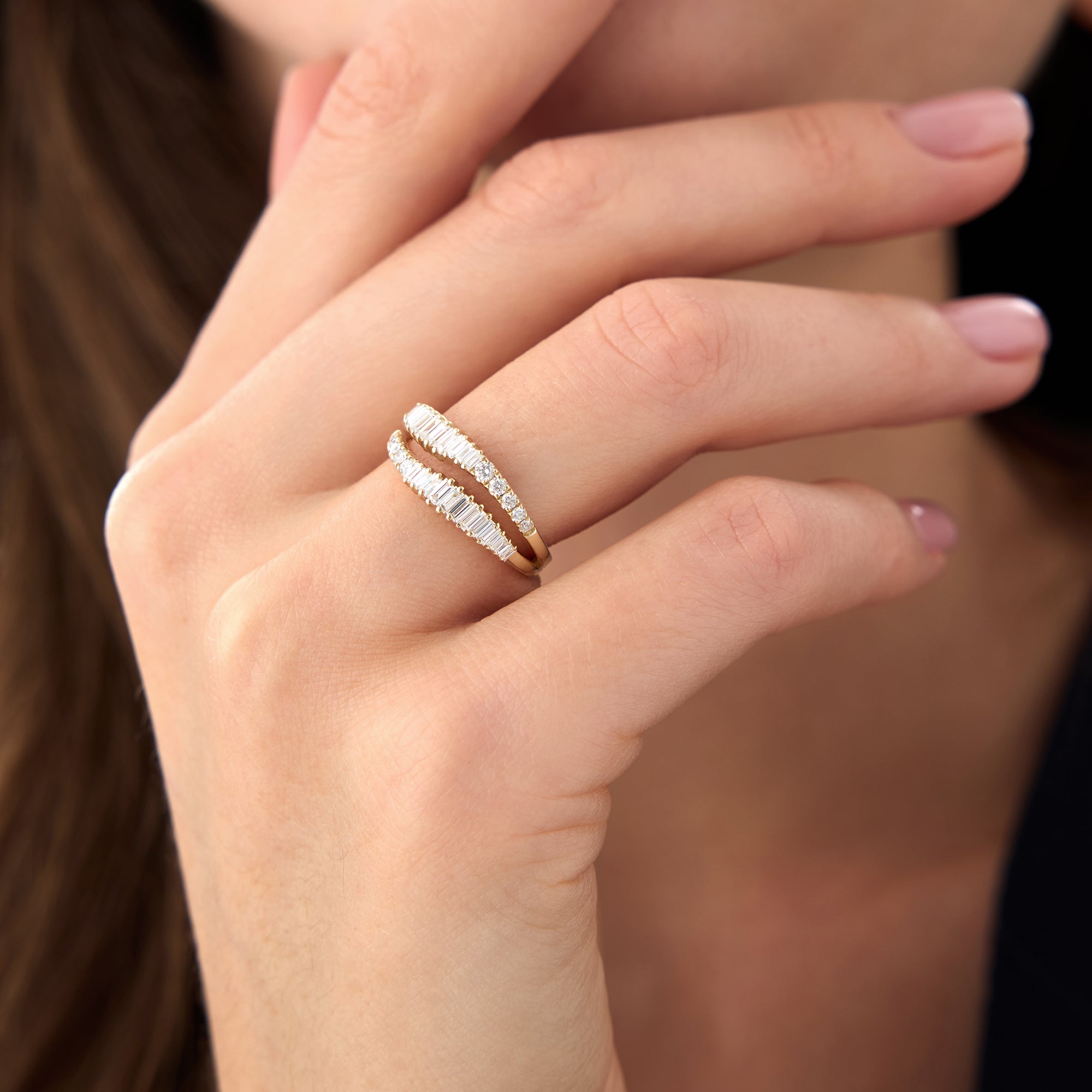 OBFJ0018 - Double Row Baguette Diamond Statement Ring - 14k Gold 2