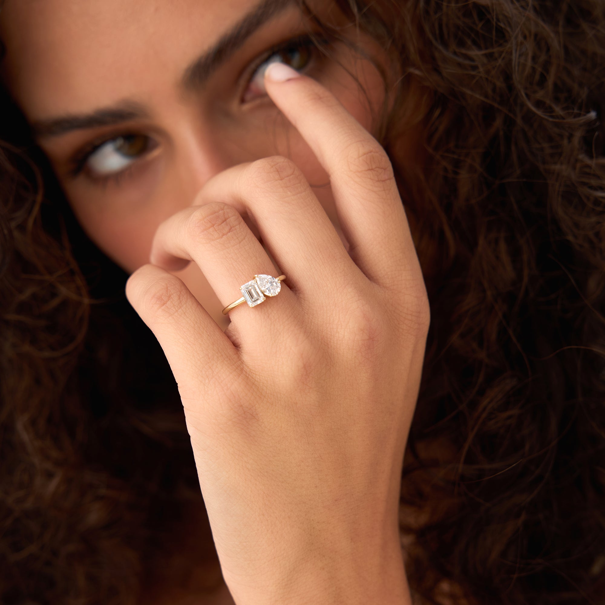 OBFJ0558 - 1.50 Ctw 14k Emerald Cut and Pear Shaped Lab Grown Diamond Toi Et Moi Ring - Amabel 5