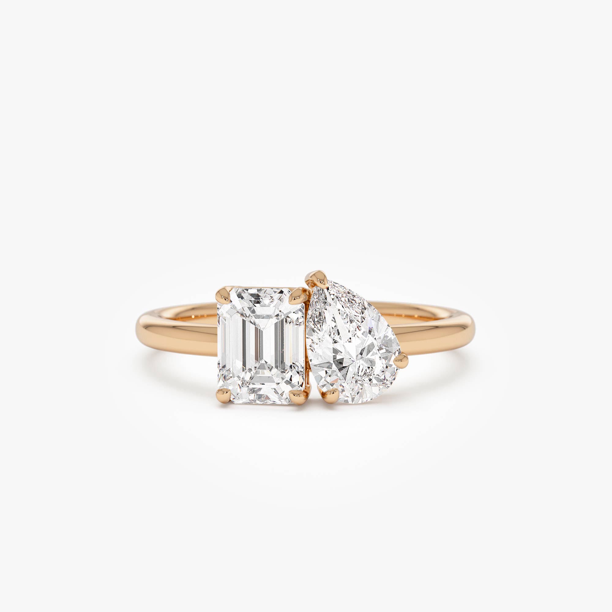 OBFJ0558 - 1.50 Ctw 14k Emerald Cut and Pear Shaped Lab Grown Diamond Toi Et Moi Ring - Amabel 8