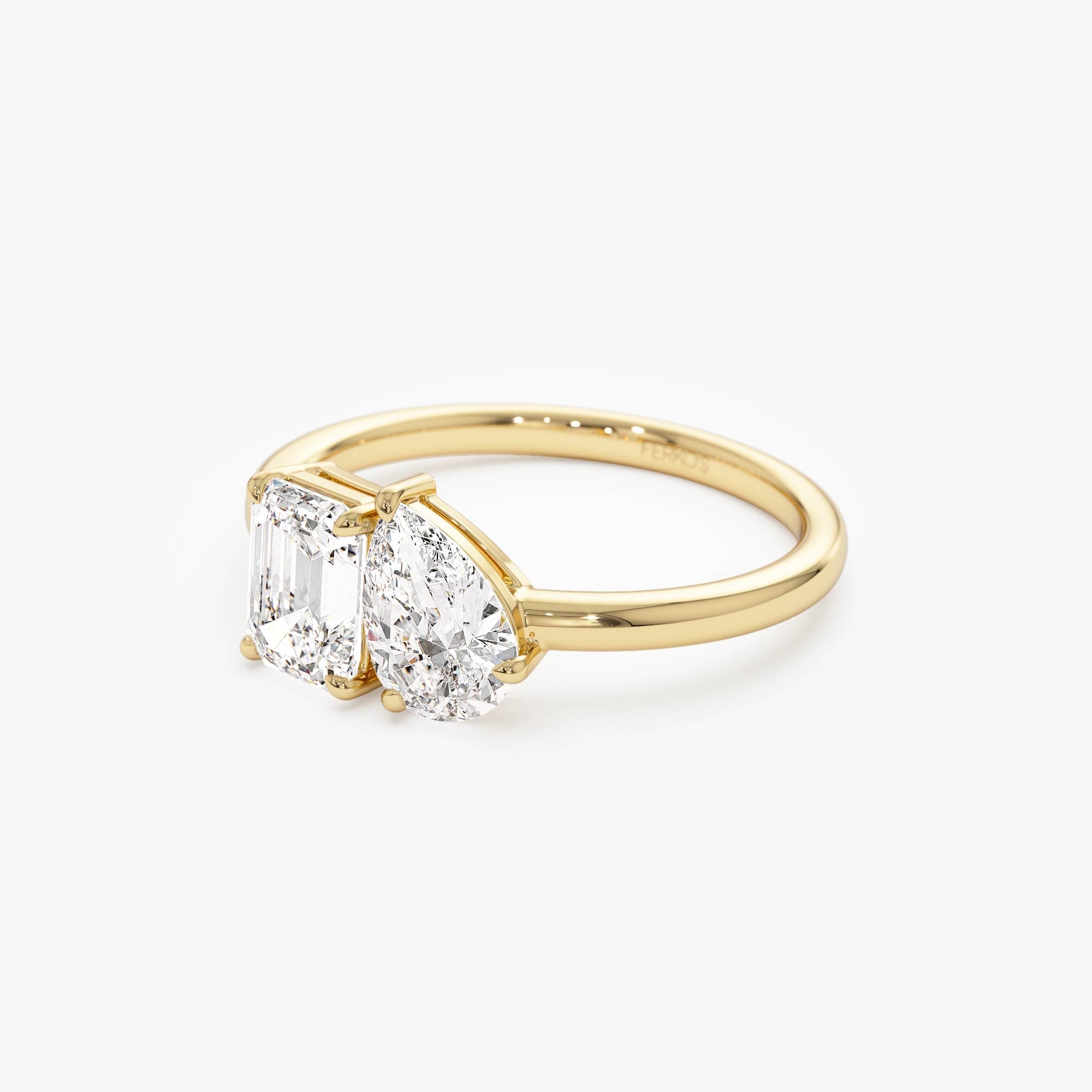 OBFJ0558 - 1.50 Ctw 14k Emerald Cut and Pear Shaped Lab Grown Diamond Toi Et Moi Ring - Amabel 10