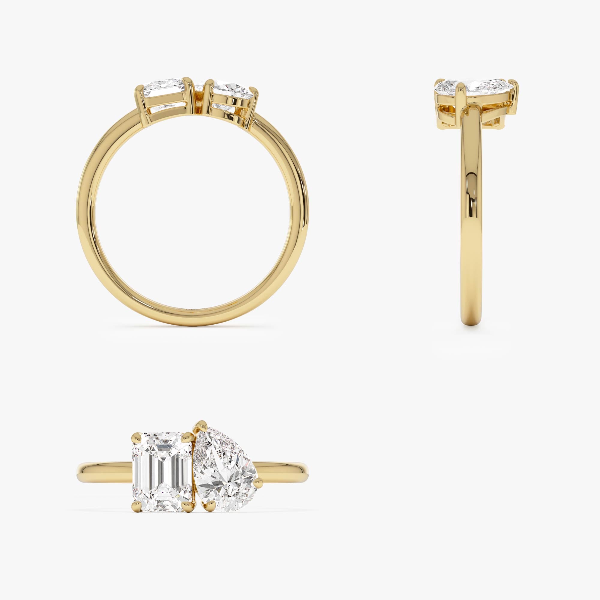 OBFJ0558 - 1.50 Ctw 14k Emerald Cut and Pear Shaped Lab Grown Diamond Toi Et Moi Ring - Amabel 11