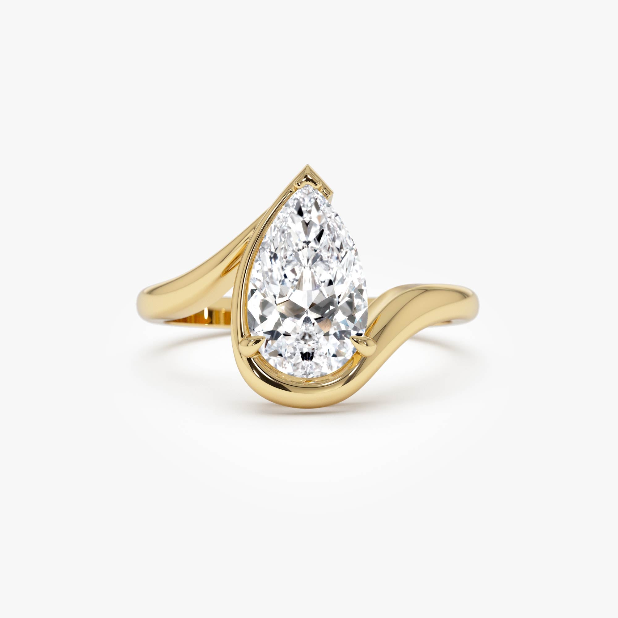 OBFJ0606 - 1.50 Ctwt 14k Gold Lab Grown Pear Diamond Ring with Bypass Design - Novelle 1