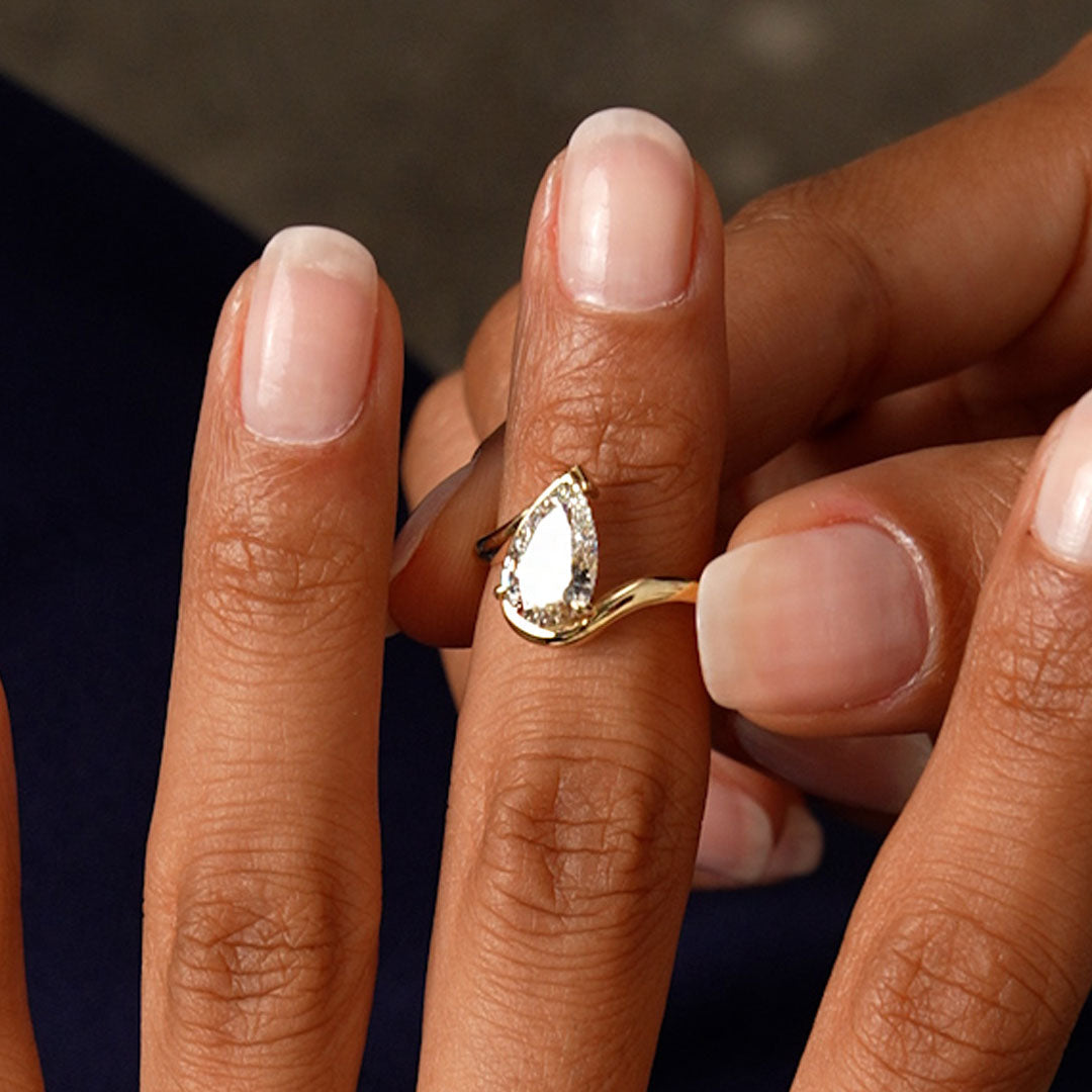 OBFJ0606 - 1.50 Ctwt 14k Gold Lab Grown Pear Diamond Ring with Bypass Design - Novelle 5