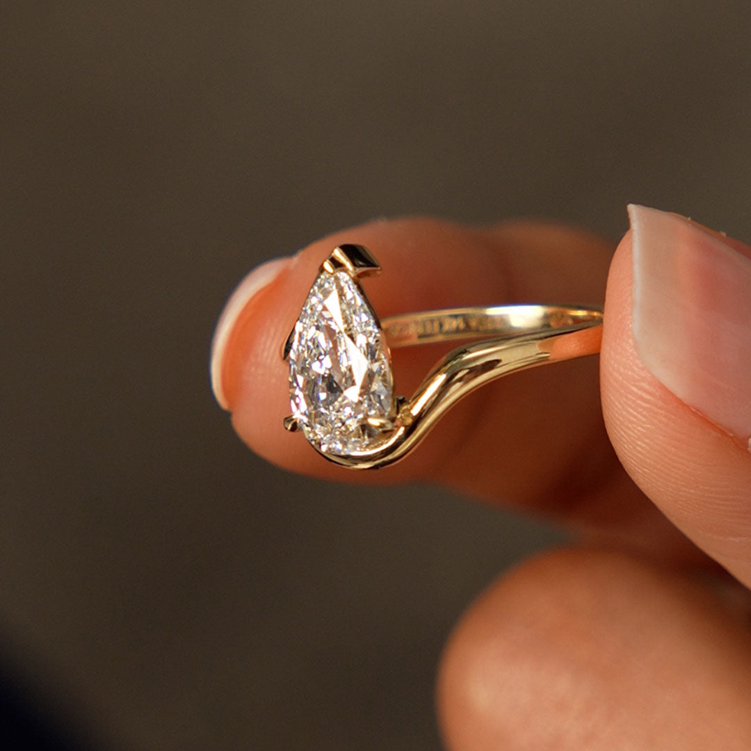 OBFJ0606 - 1.50 Ctwt 14k Gold Lab Grown Pear Diamond Ring with Bypass Design - Novelle 4